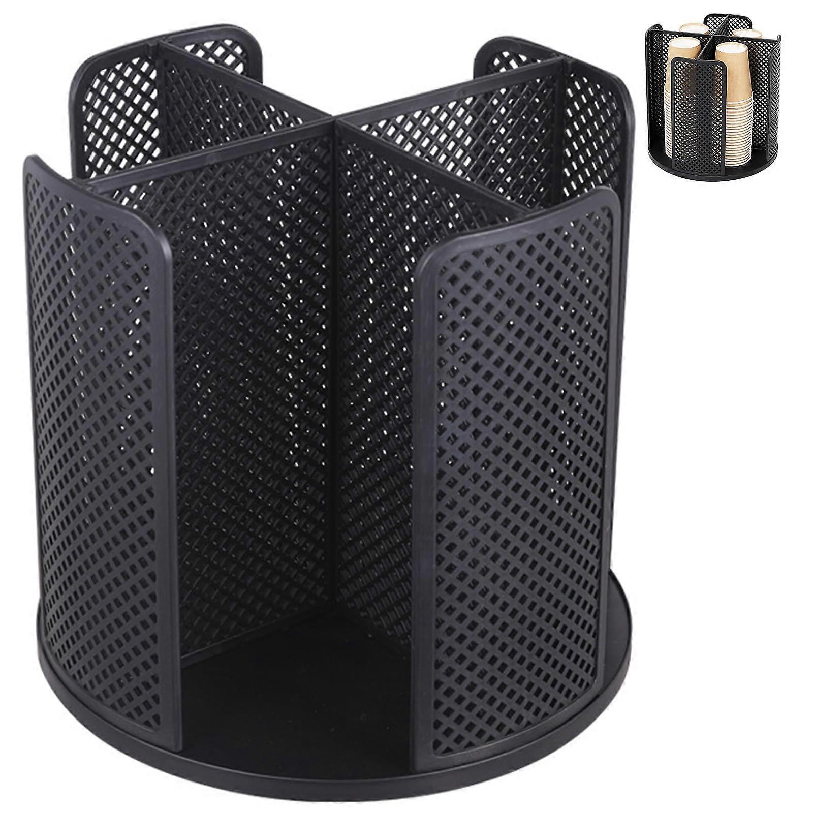 Rotated Disposable Paper Cup and Lid Organizer 360° Rotatable Plastic Coffee Cup Dispenser with 4 Compartments for Countertop