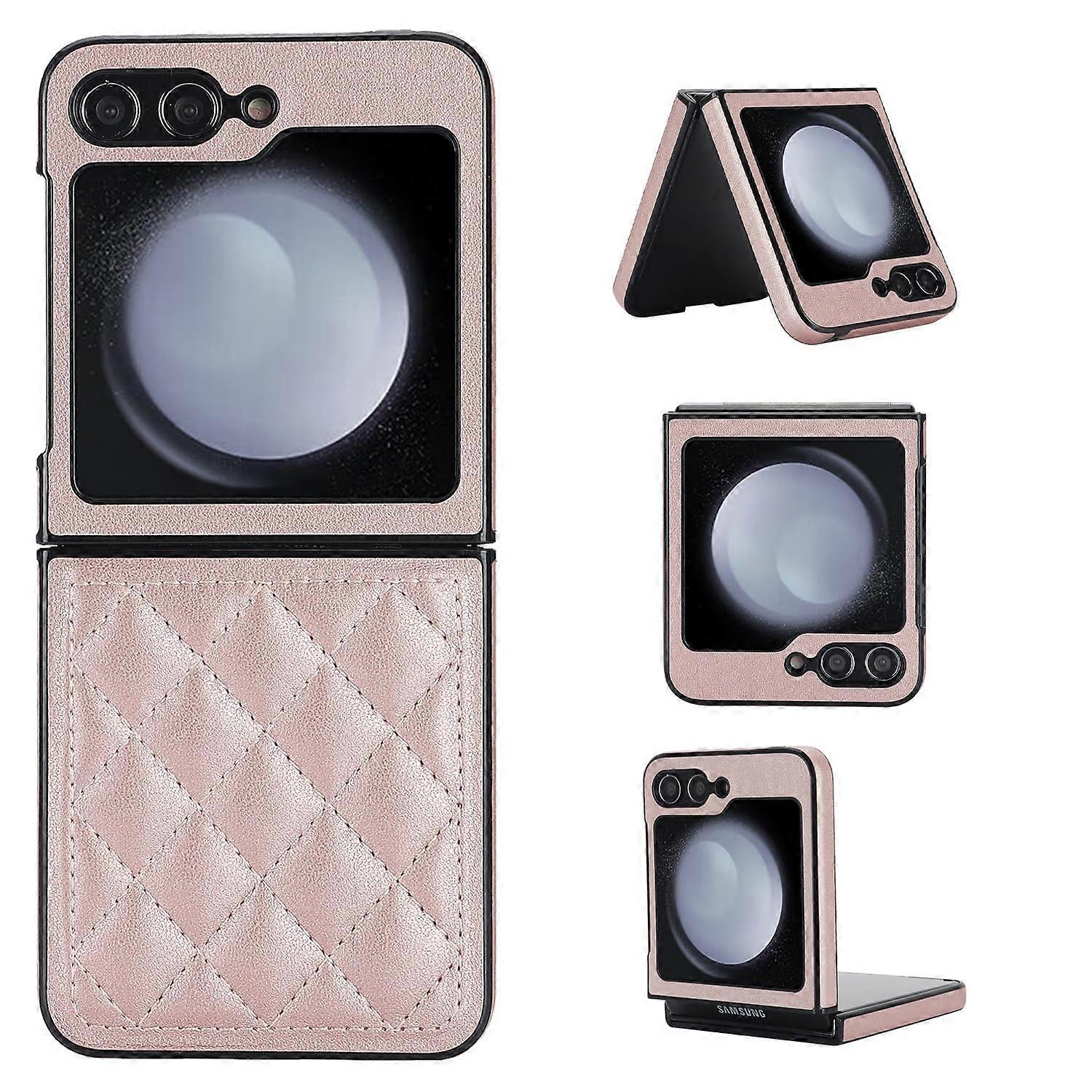 Soft Diamond Grain Leather and Hard PC Shell Anti-Fall Mobile Phone Case for Everyday Use Rose Gold