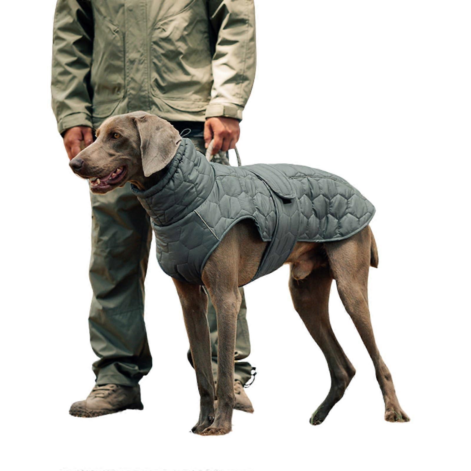 Waterproof Fleece-Lined Dog Coat with Reflective Safety Strips, Adjustable Neck Drawstring, Leash Access Hole, Velcro Fastener (Gray, Medium)