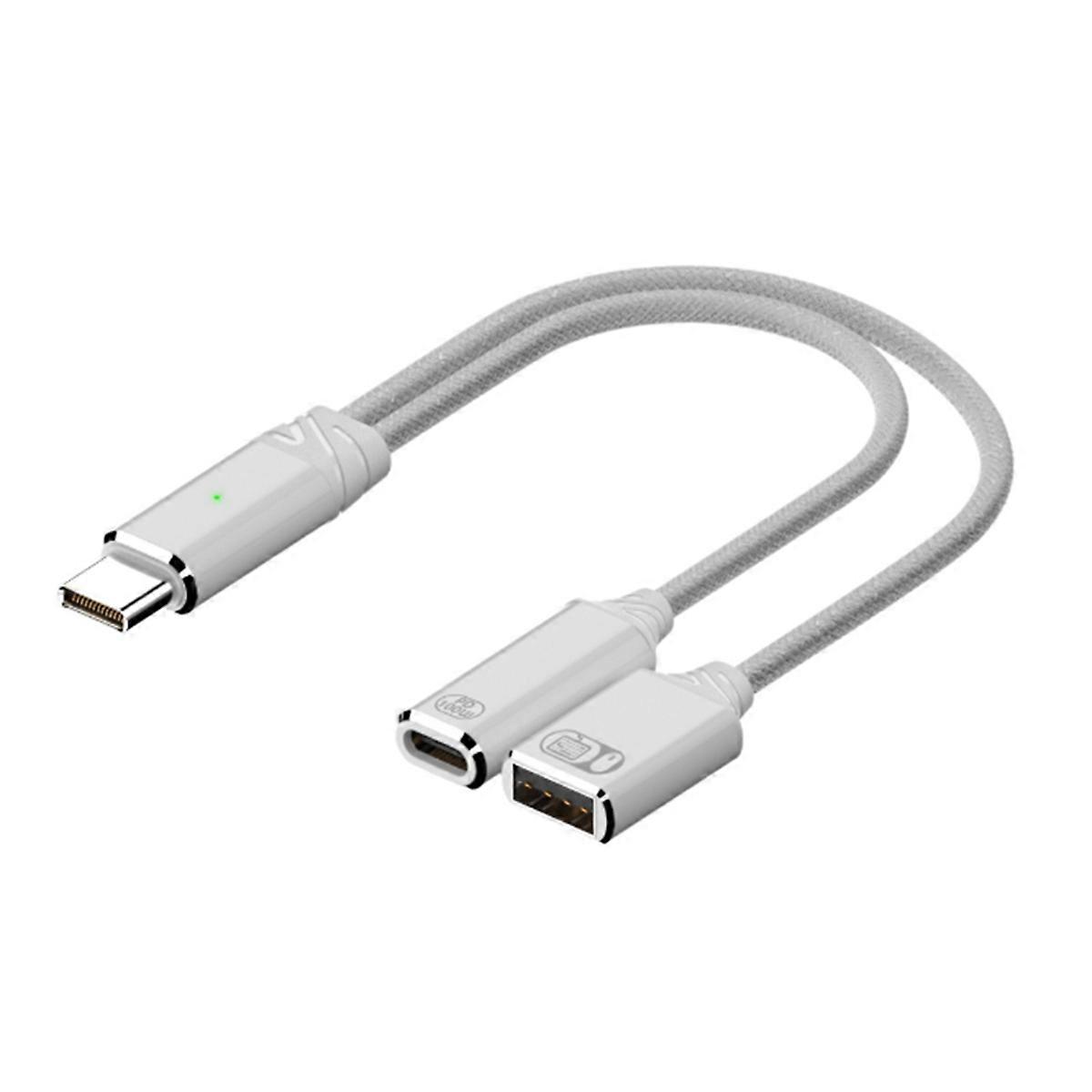 USB-C OTG Cable with PD Charging Port, 2-in-1 White