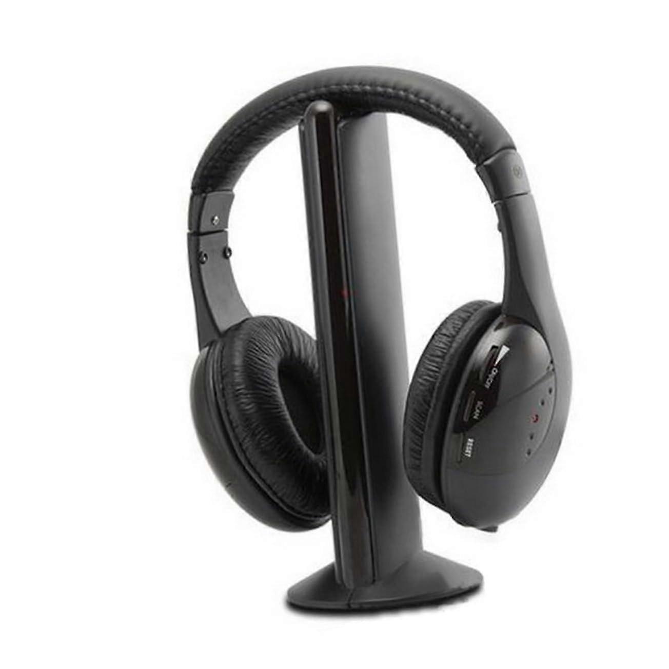 Cordless Headphones with Mic for PC and Radio - Black Wireless Gaming, Streaming, and Music Headset Compatible with All Devices