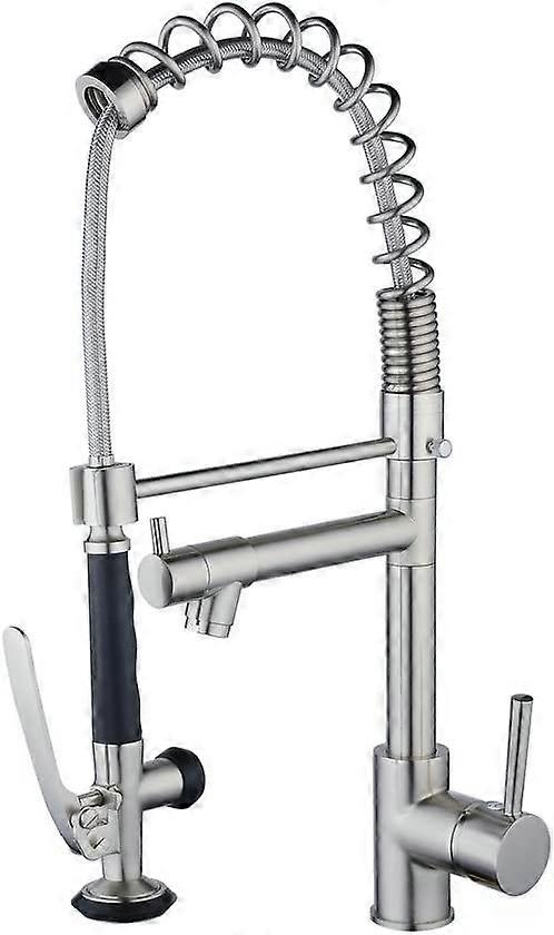 Professional Single Lever Chrome 360Rotation Spring Pre-Rinse Pull Out Sprayer Kitchen Taps, Commercial Deck Mounted Kitchen Pull Down Taps