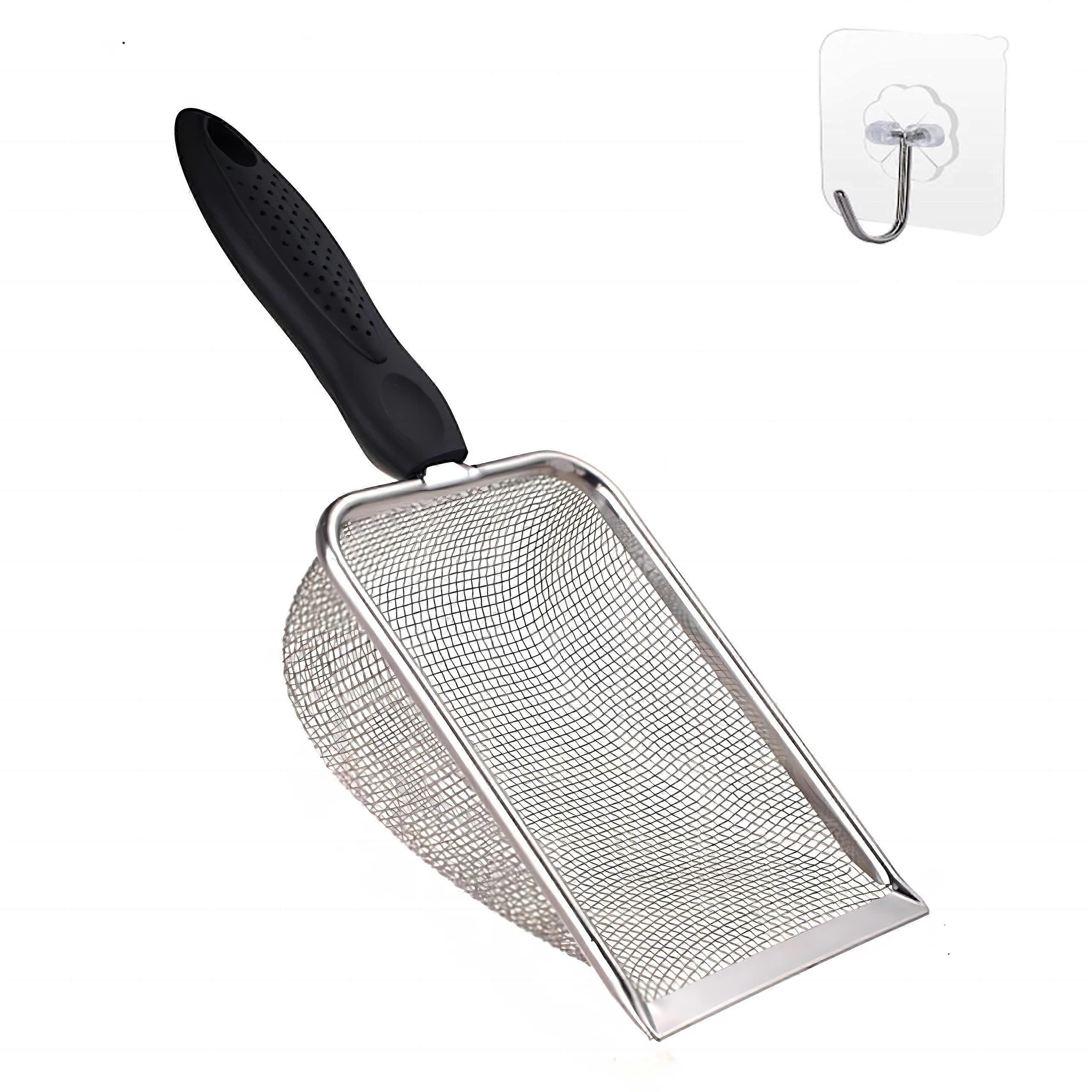 Cat Crack Scoop Stainless Steel Mesh Scooper with Long Handle Deep Shovel Non-Stick Coating for Easy Cleaning