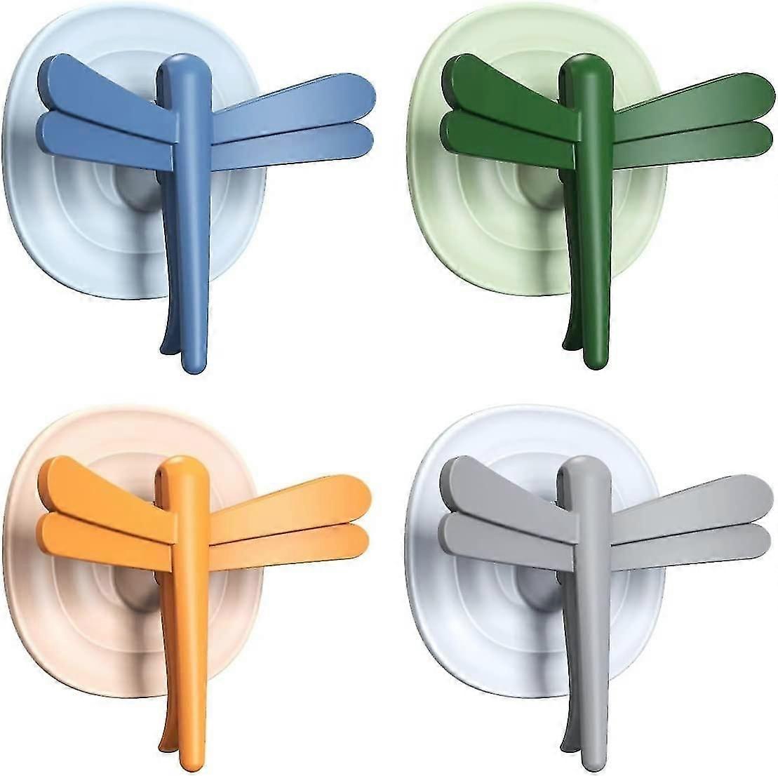 4pcs Adhesive Wall Hooks 15kg(max), Removable Multifunction Dragonfly Hooks, Plastic Wall Hooks