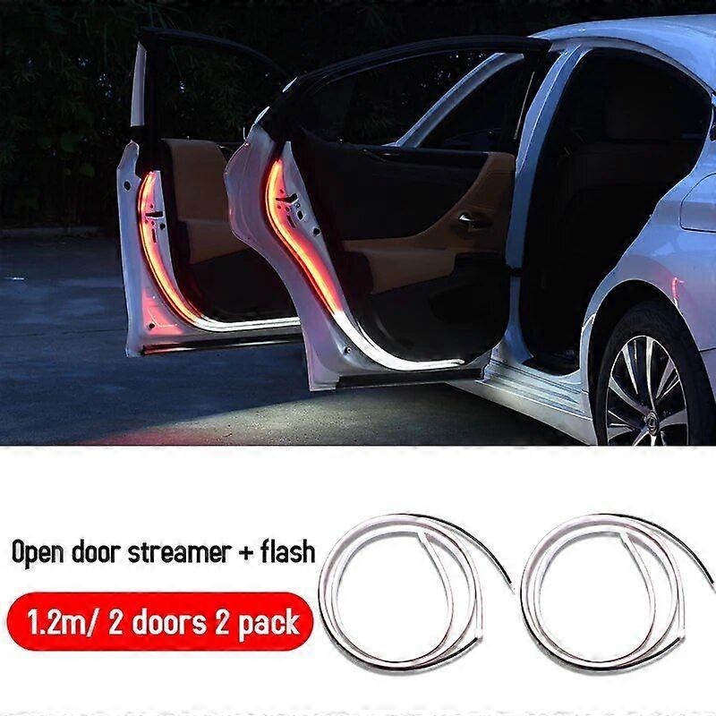 Car Interior Door Welcome Light LED Safety Warning Strobe Signal Lamp Strip 120cm Waterproof 12V Auto Decorative Ambient Lights