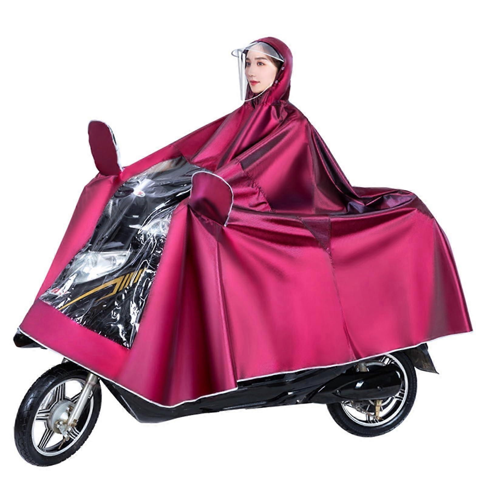 Motorcycle Adults Rain Poncho Waterproof 2-Person Red 5XL With Detachable Face Guard And Clear Brim For Outdoor Cycling