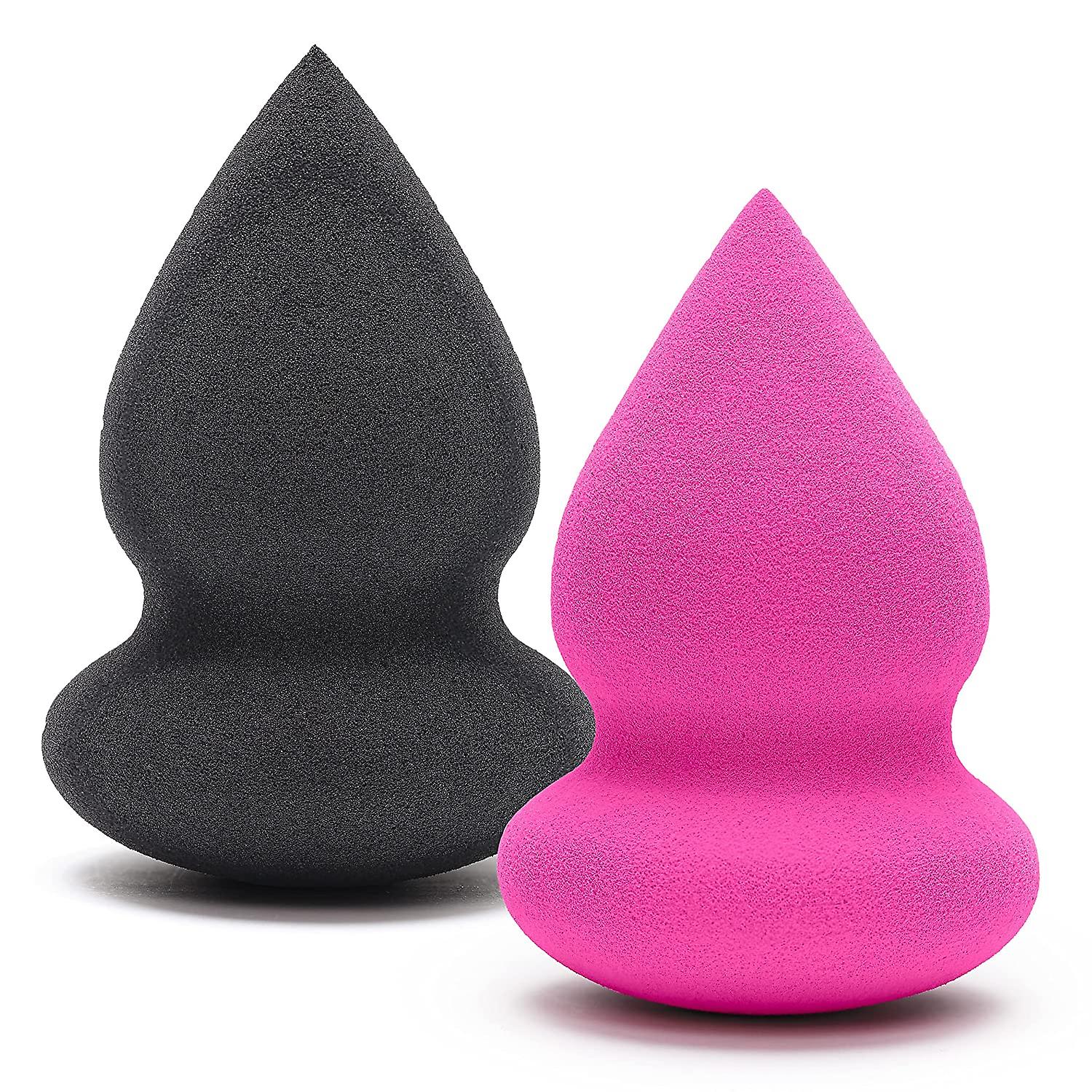 2 قطعة ماكياج الإسفنج تعيين في الأسود والوردي - مؤسسة، المخفي، التمهيدي وخلاط أحمر الخدود - أداة مزج مستحضرات التجميل للسائل، كريم ومسحوق الجمال P