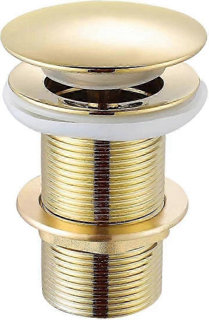Sink drain with overflow hole, split spring plug, brass, chrome gold