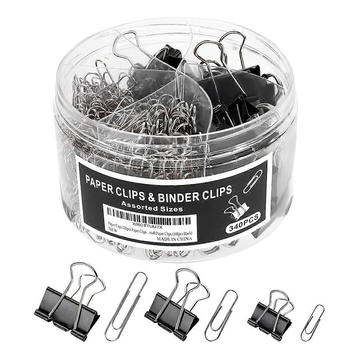 340Pcs Assorted Sizes Paper & Binder Clips - Perfect for Office Use
