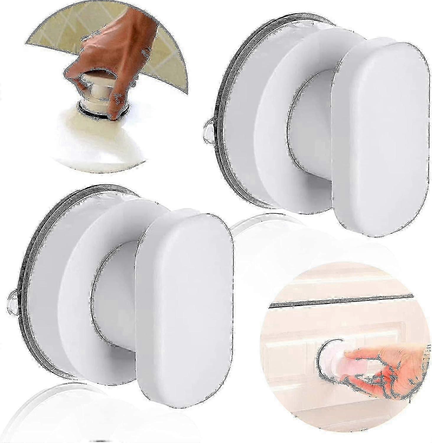 Glass Door Handle With Suction Cups - Strong Hold For Bathroom (2 Pieces)