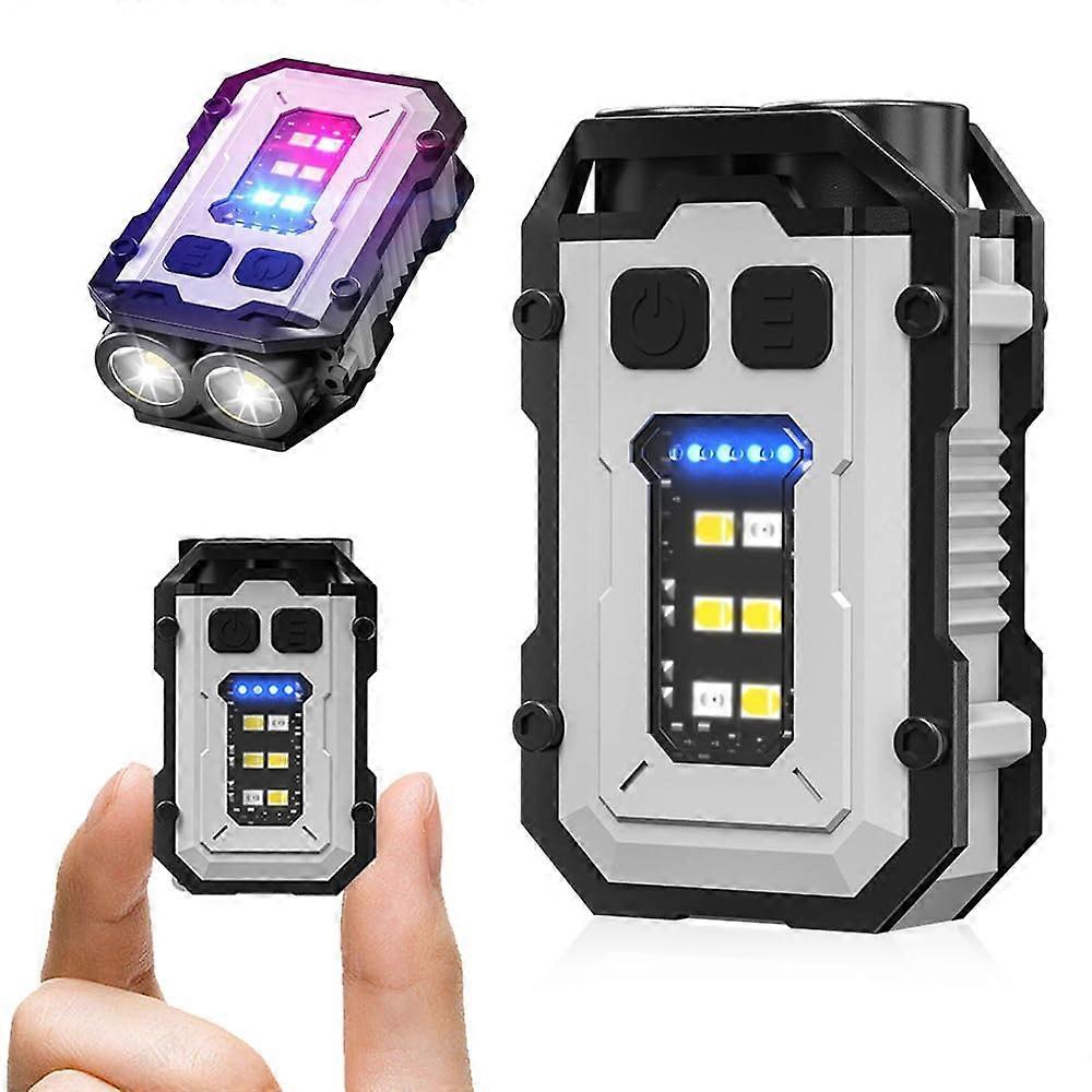 Flash Keychain Torch USB-C Rechargeable LED, Red/Blue Light, Waterproof Keyring Light With Clip And Magnet For Outdoors