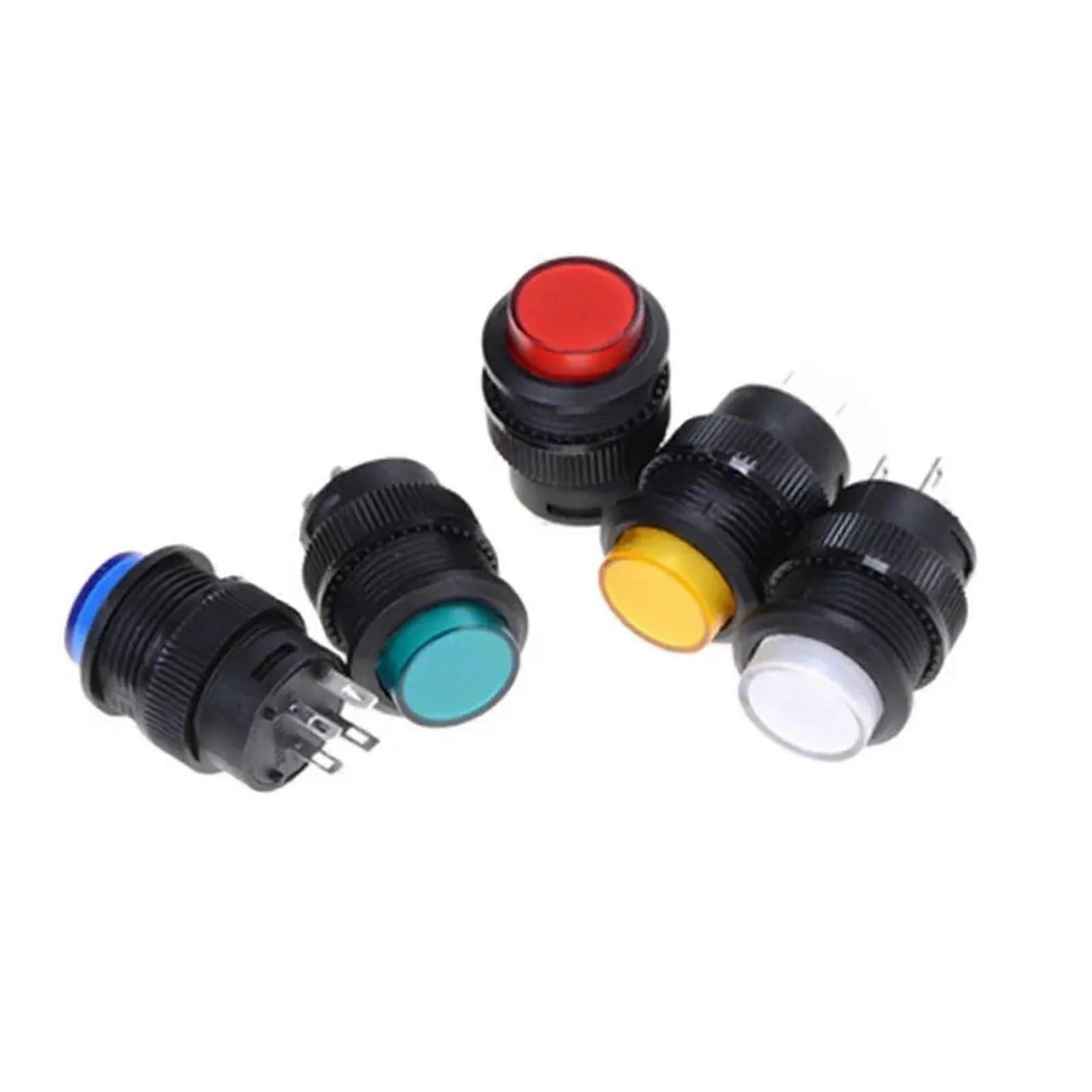 5PCS selflockin 16MM Latching/Momentary Push Button Switch with 5Color LED Lighting 4Pin R16503/AD R16503/BD (Red,MOMENTARY2 PIN3.3V)