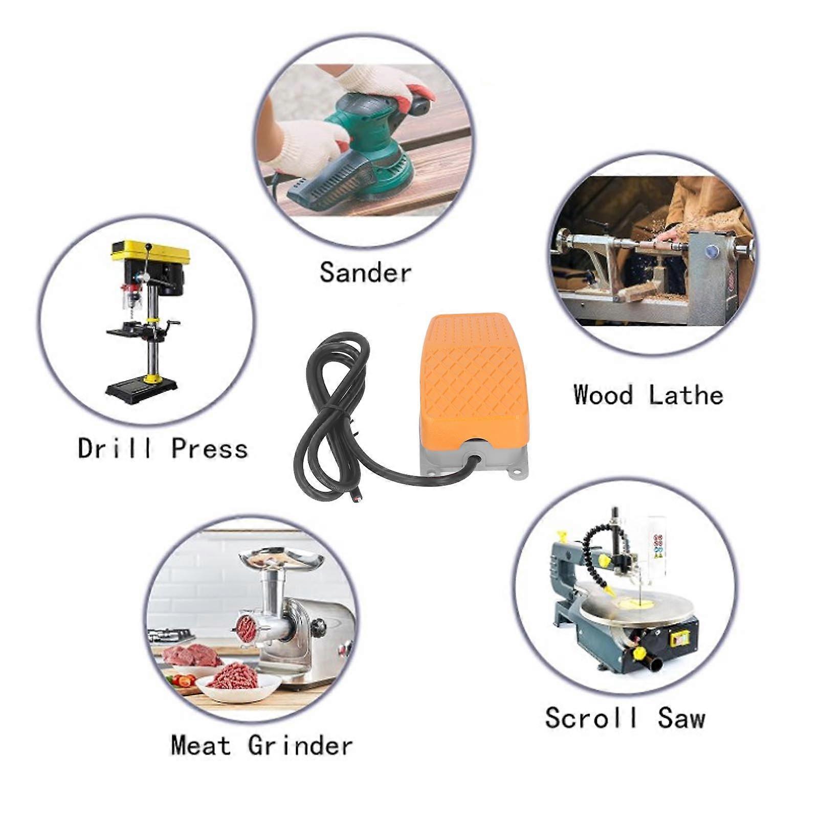 250V Foot Switch, Silver Contact, Anti-Slip Aluminum Alloy Shell, Foot Power Control for Table Saw, Normally Closed
