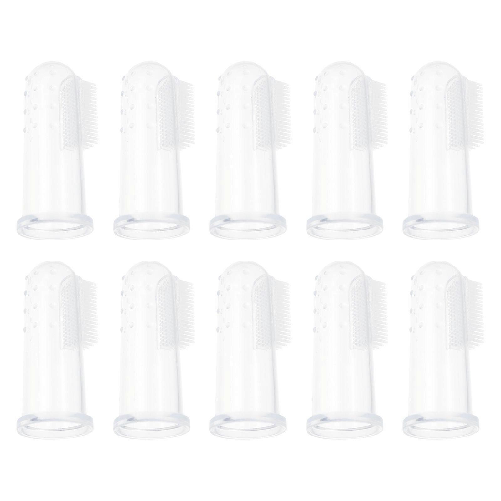 Silicone Finger Toothbrushes for Pet Oral Cleaning Lightweight Portable and Durable White 10 Sets