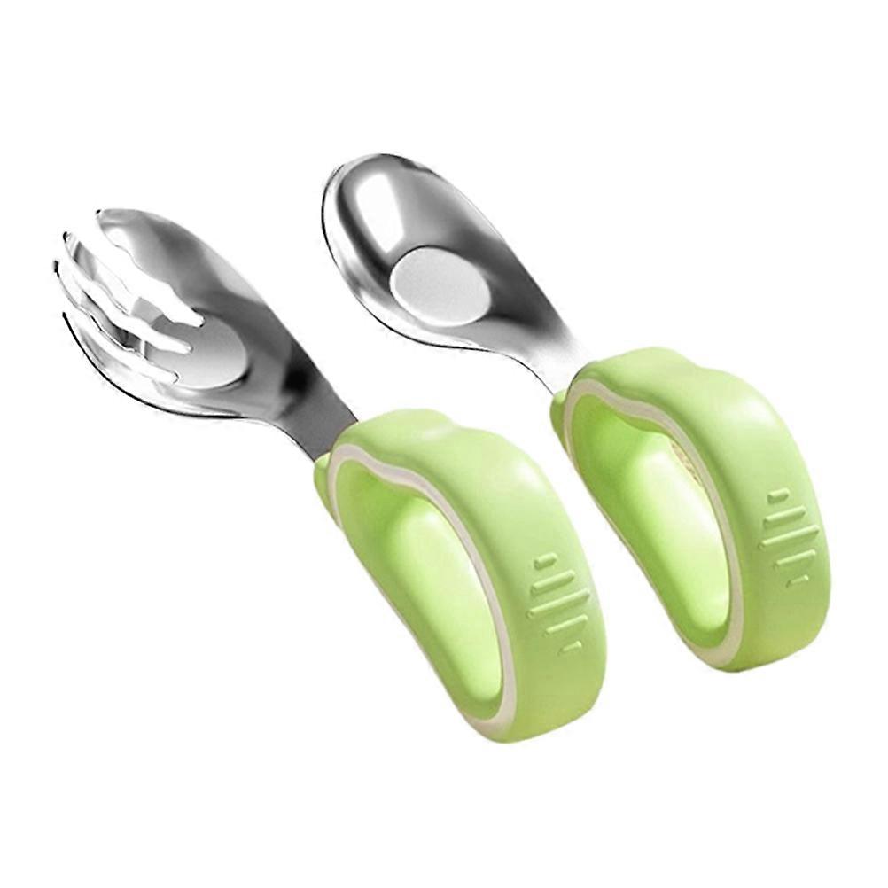 Stainless Steel Fork and Spoon Set with Silicone Handles Safe, Durable, Promotes Independence and Hand Eye Coordination for Daycare and On the Go
