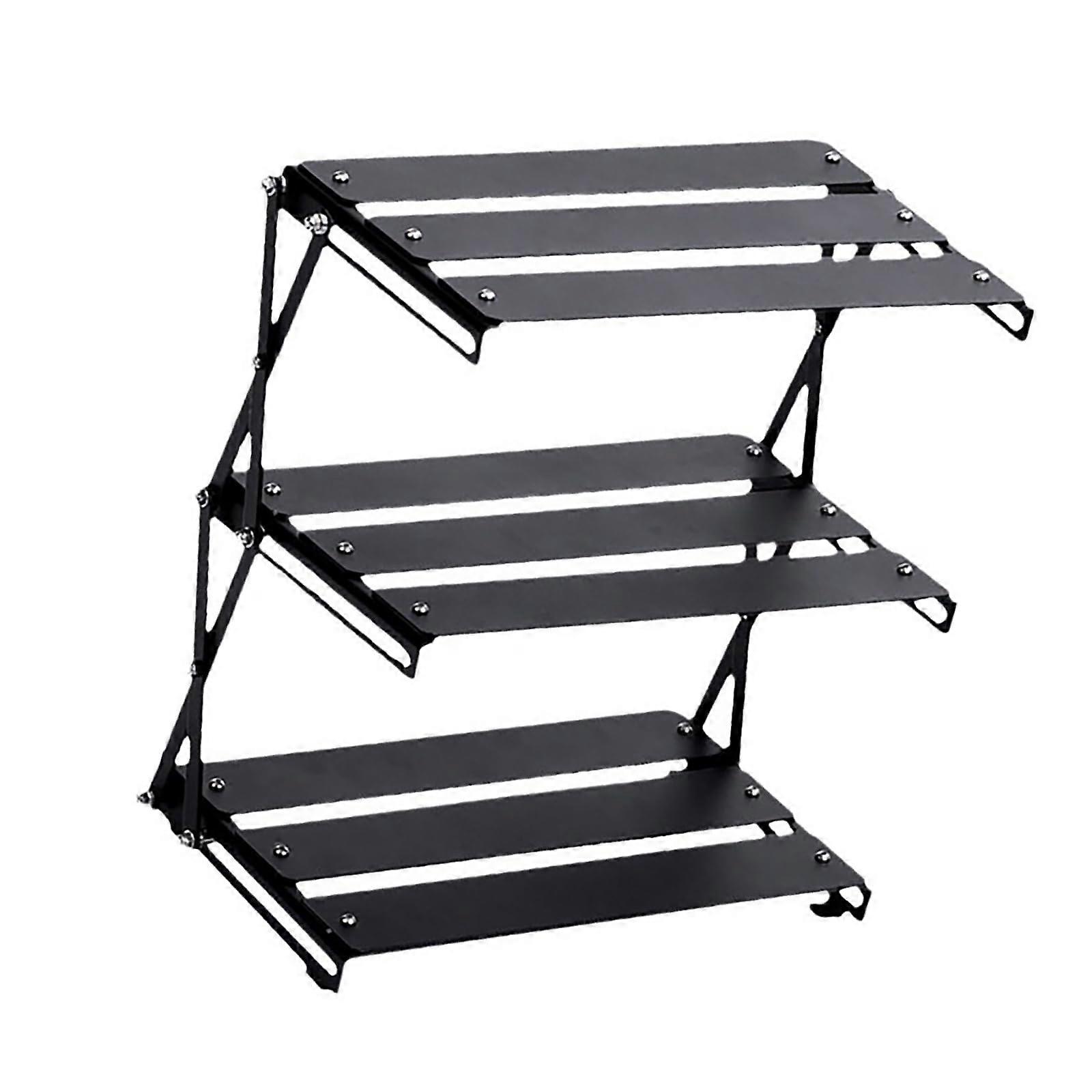 Foldable Rack 3 Layer Camping Shelving Organizers Folding Storage Display Shelf Black Portable