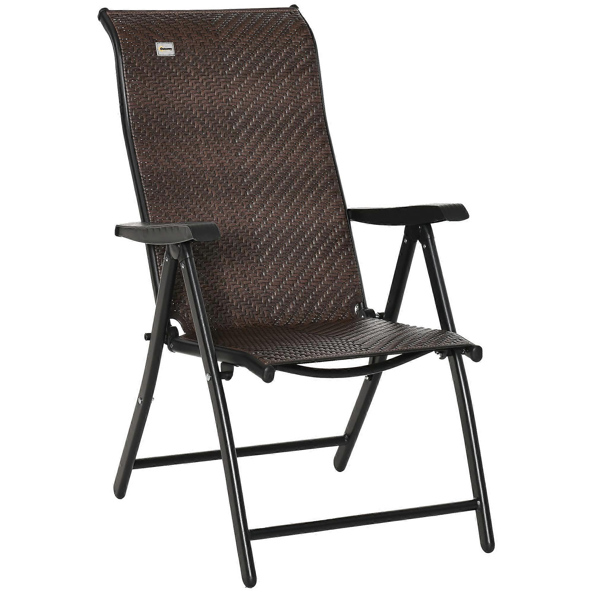 Polyrattan Garden Chair Folding Adjustable Backrest Weatherproof 120 kg 58x71x111cm Brown