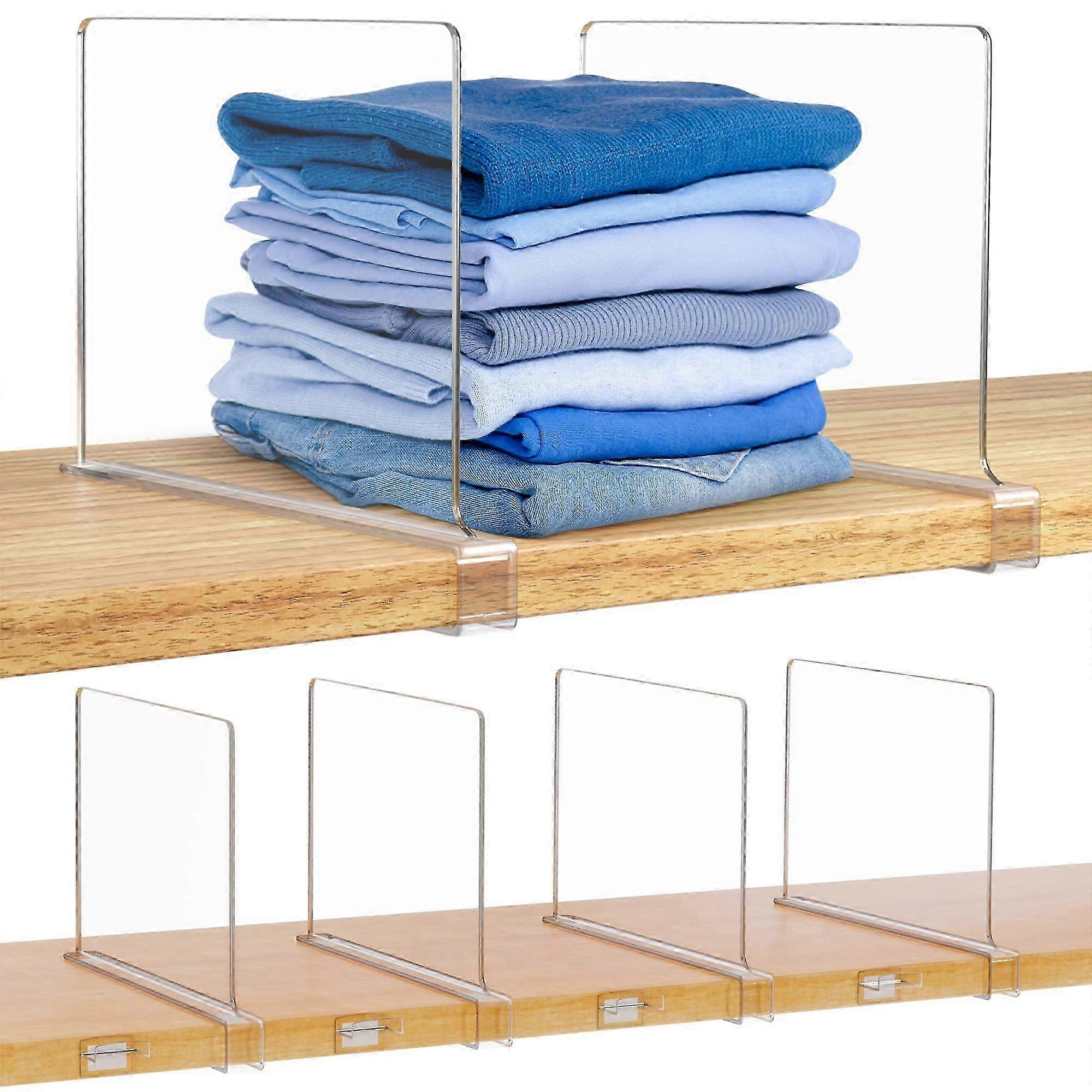 4 Pcs Clear Acrylic Shelf Dividers for Vertical Closets Tall Shelves