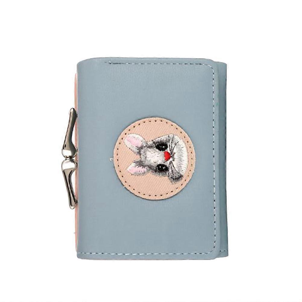 Mini Wallet Fashionable Small Purse Light Blue Embroidery Rabbit Shape Portable For School Girls Holds Coins 1Pack