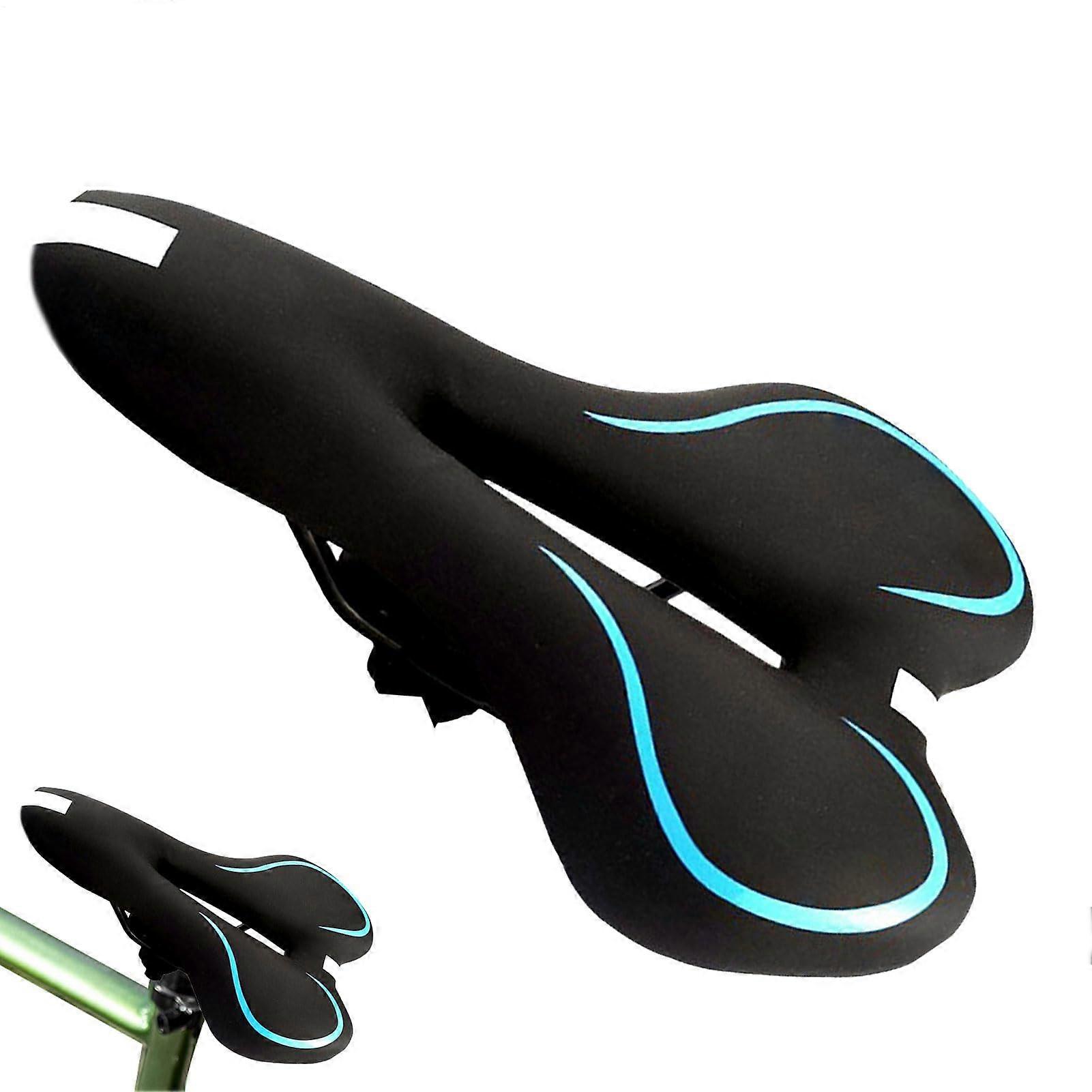 Comfortable bicycle saddle with hollow space, breathable, waterproof, reflective blue