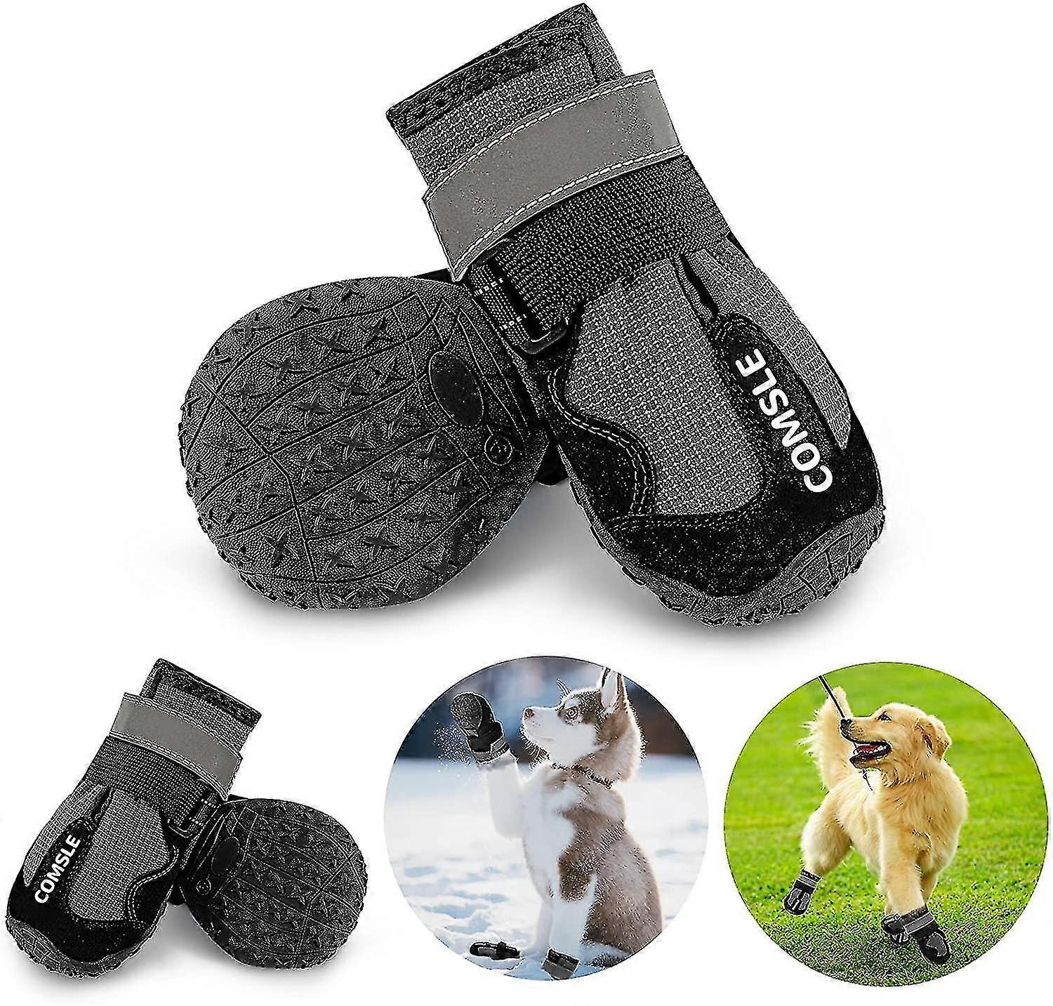 Set of 4 Dog Boots for Pet Paw Protection with Anti-slip Soles and Adjustable Elastic Reflective Straps Suitable for Various Breeds