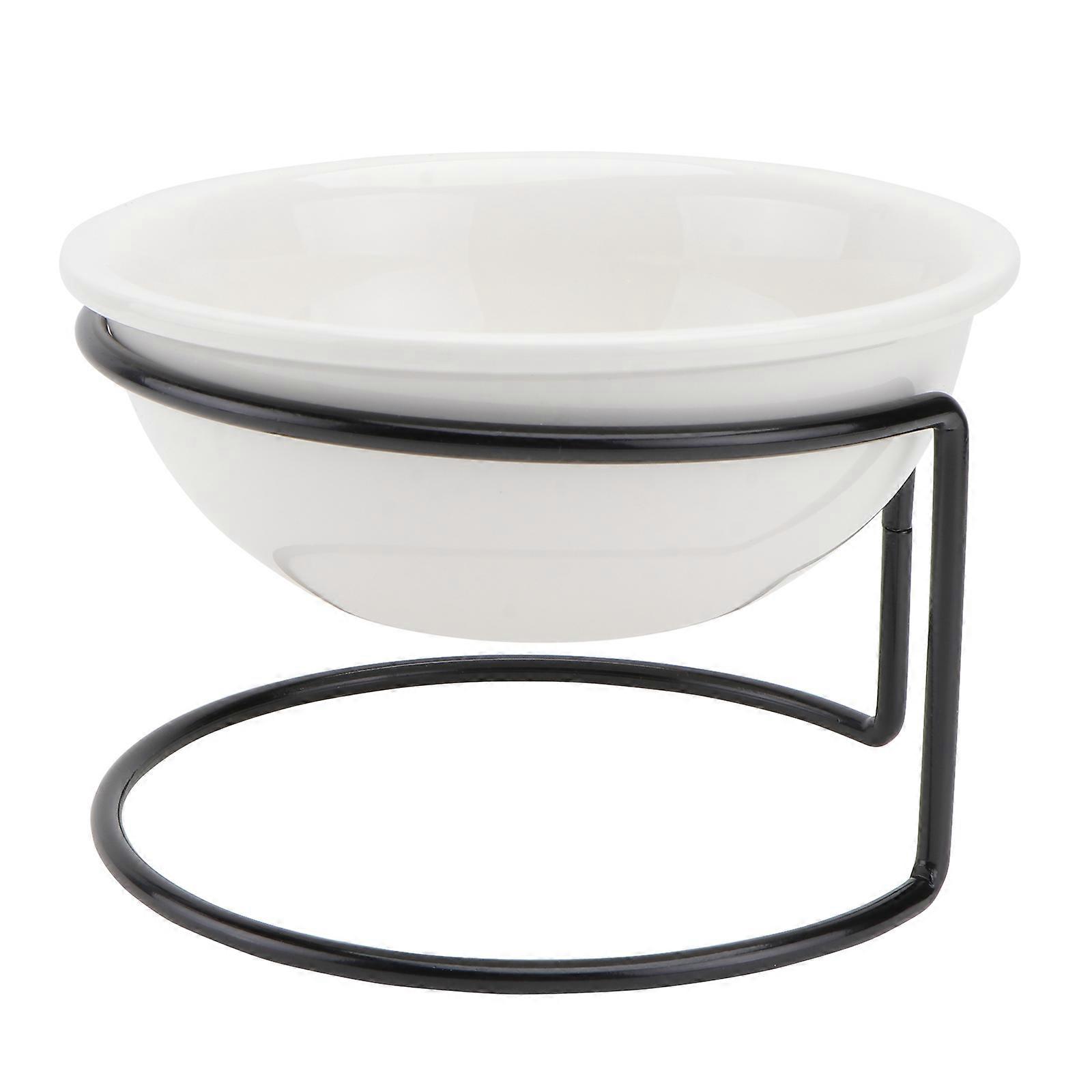 Pet Eating Bowl Iron Rack Simple Style Home Use Black White Round Shape 1Set