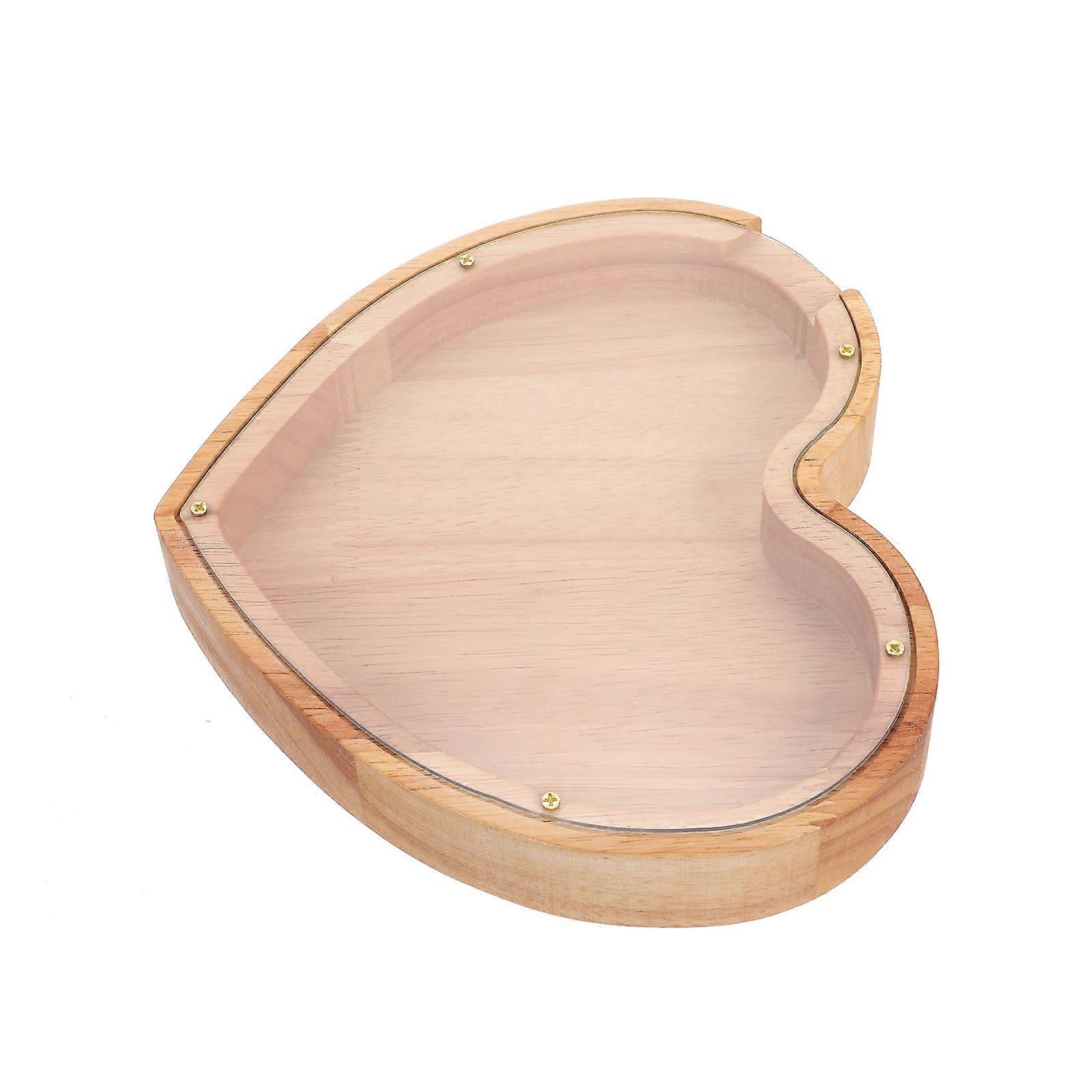 Tirelire en bois en forme de coeur avec fenêtre transparente - Tirelire décorative pour la maison ou le bureau - Charmant ornement de bureau et