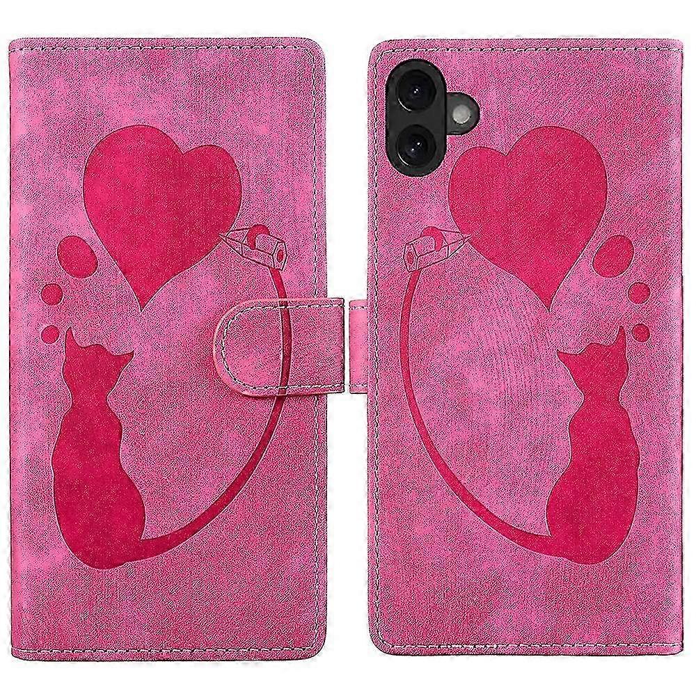 PU Leather Phone Cover with Heart Cat Folding Stand for Compatible Devices - Purple