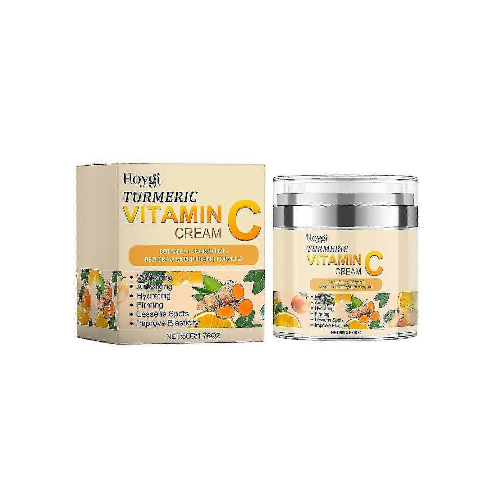 Turmeric + Vitamin C Glow Boosting Moisturizing & Skin Repairing Cream, Anti-Aging and Hydrating Facial Cream with aloe vera, peppermint oil and hyalu