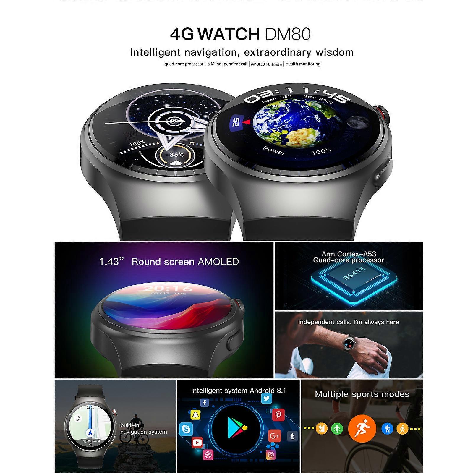 DM80 4G Smartwatch: Android 8.1, GPS, Heart Rate Monitor, Nano SIM, AMOLED Display