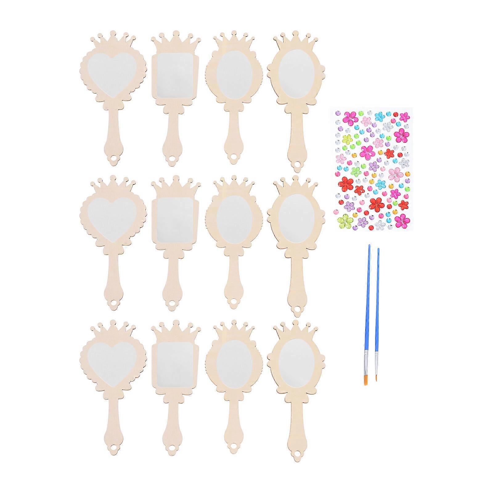 1 Set Wooden Mirror Craft for Kids DIY Create Your Own Princess Mirrors for Girls Paintable Hand Mirror