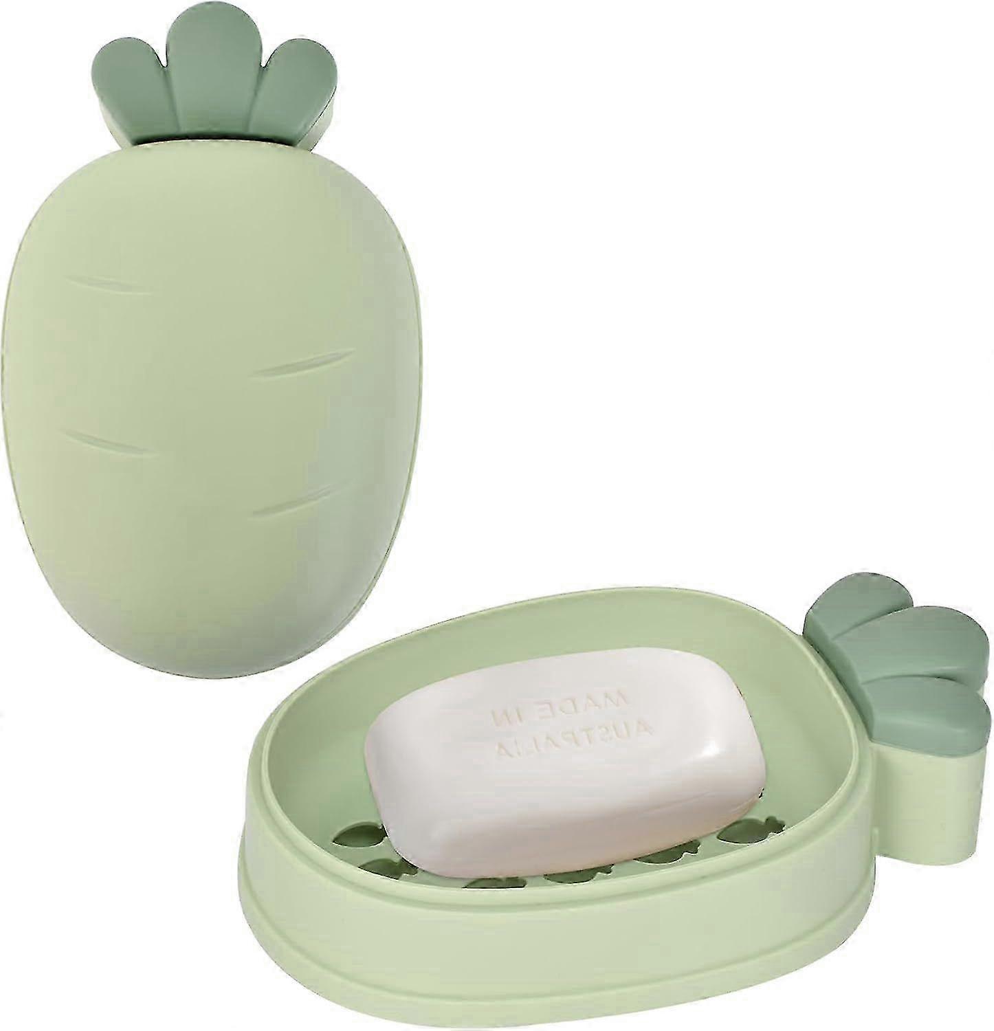 2Pcs Soap Dish with Lid, Plastic Draining Soap Boxes, Soap Bar Container (Green)