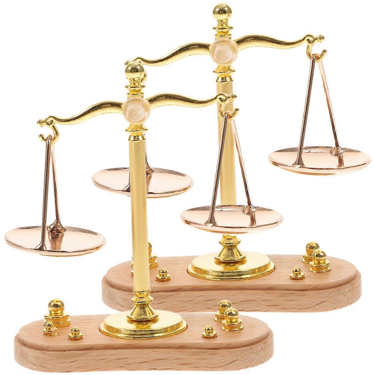 Pack of 2 Mini Balance Model Educational Toy Miniature for Tiny Model Home Decor Scale Balance Libra Decoration Zinc Alloy Golden