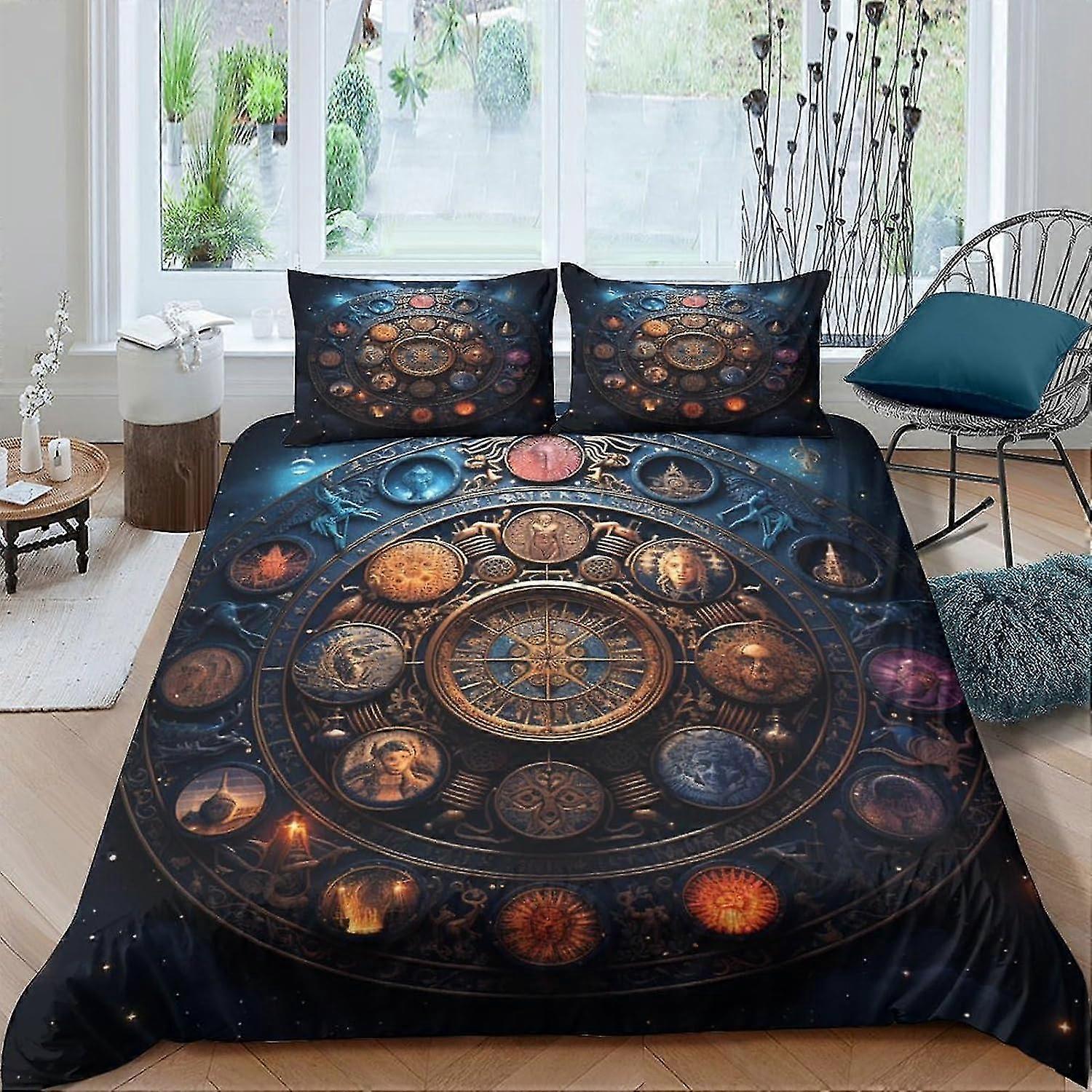 Zestaw poszewek na kołdrę Astrolabium ze znakami zodiaku 3D, 3-częściowa miękka pościel z mikrofibry dla nastolatków i dorosłych
