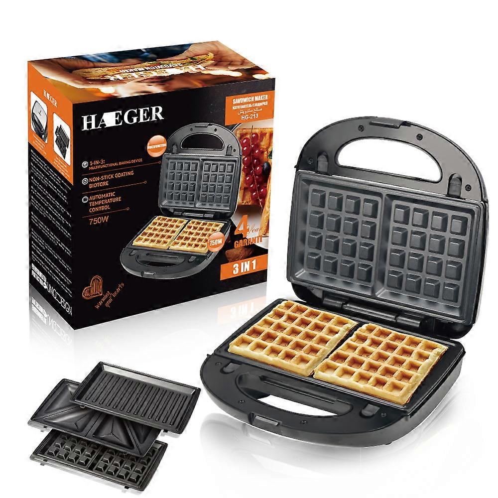 3-in-1 Sandwich Maker, Waffle Maker, Contact Grill, Dishwasher Safe and Non-Stick Plates [Energy Class A+++] ZeGoods
