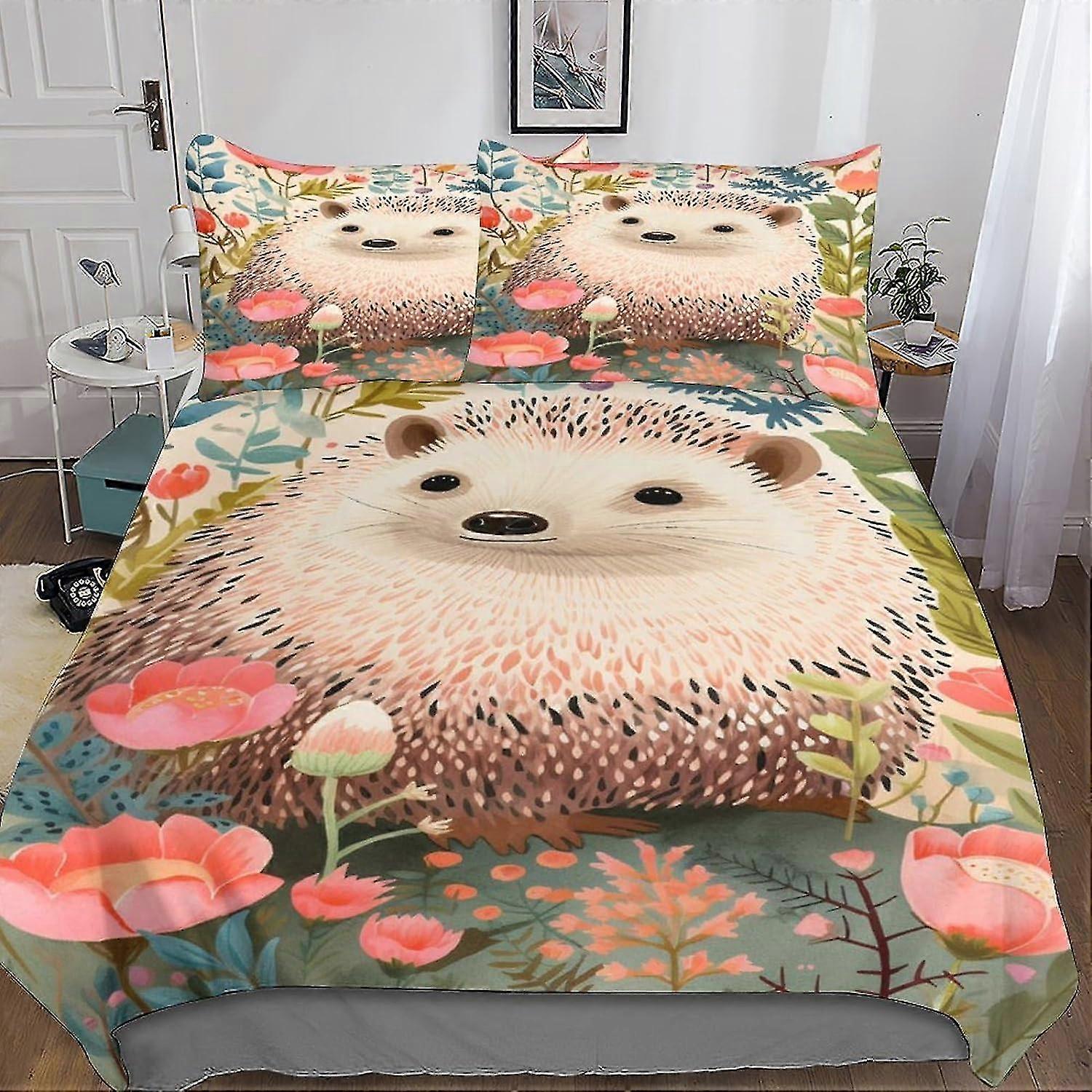 Conjunto de capa de edredom impressa em ouriço 3D para crianças e adultos com fronhas - Conjunto de cama Thornball de 3 peças