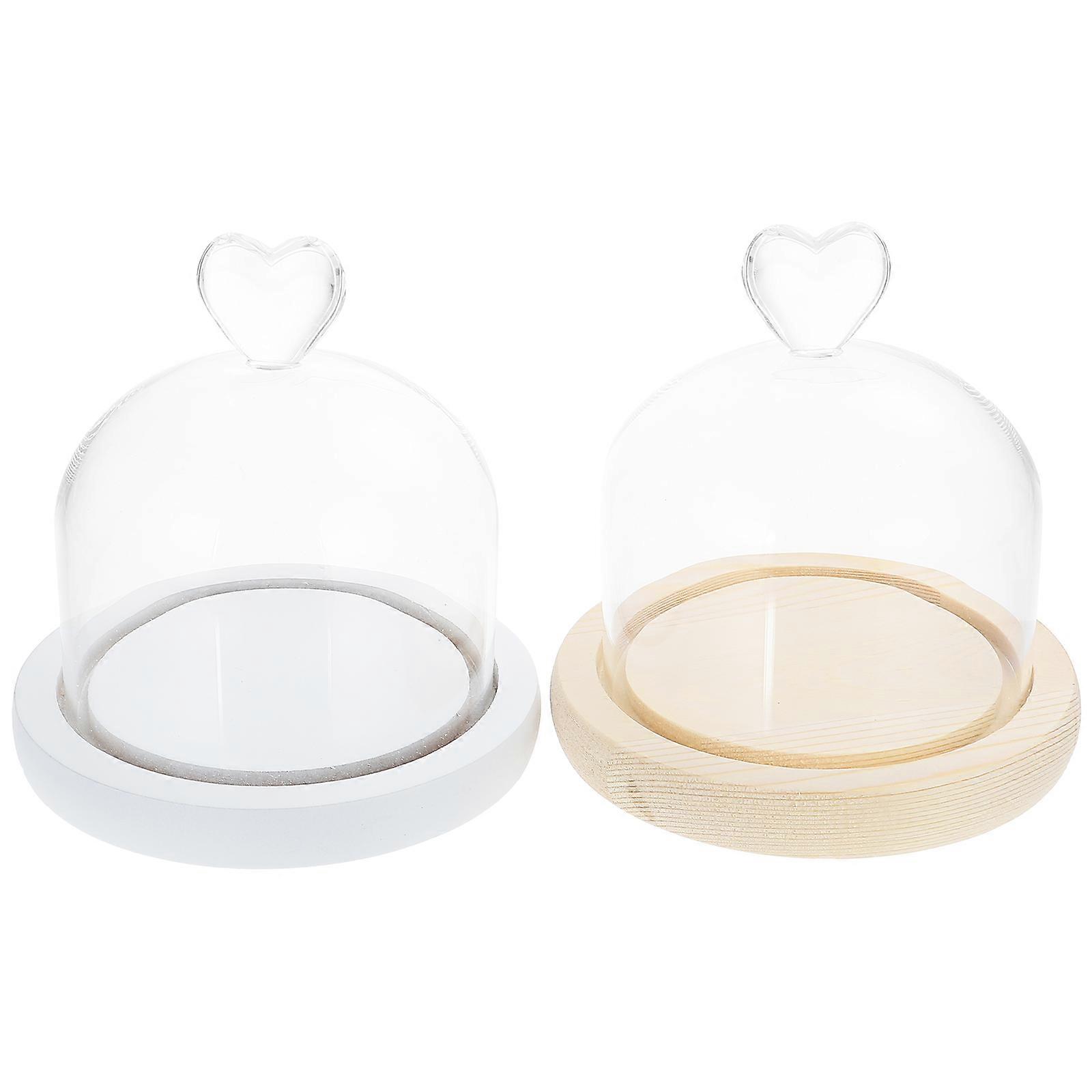 Glass Dome Display Case with White and Yellow Base, 2 Pack – Decorative Cover for Artificial Plants, Preserved Flowers, and Keepsakes for Desktop or