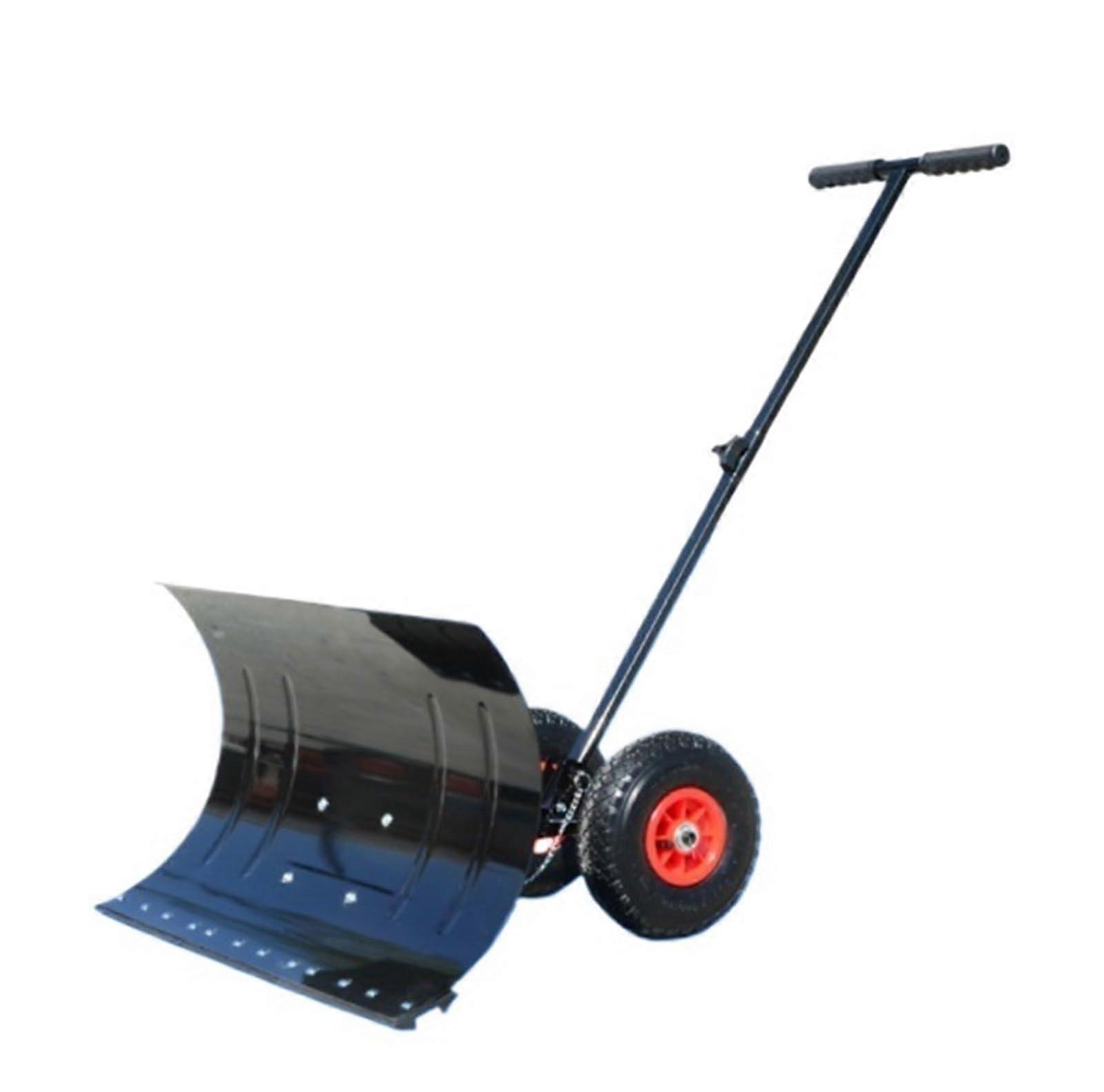 Snow shovel with wheels for the driveway with ergonomically adjustable height for snow removal (116cm) 116cm black