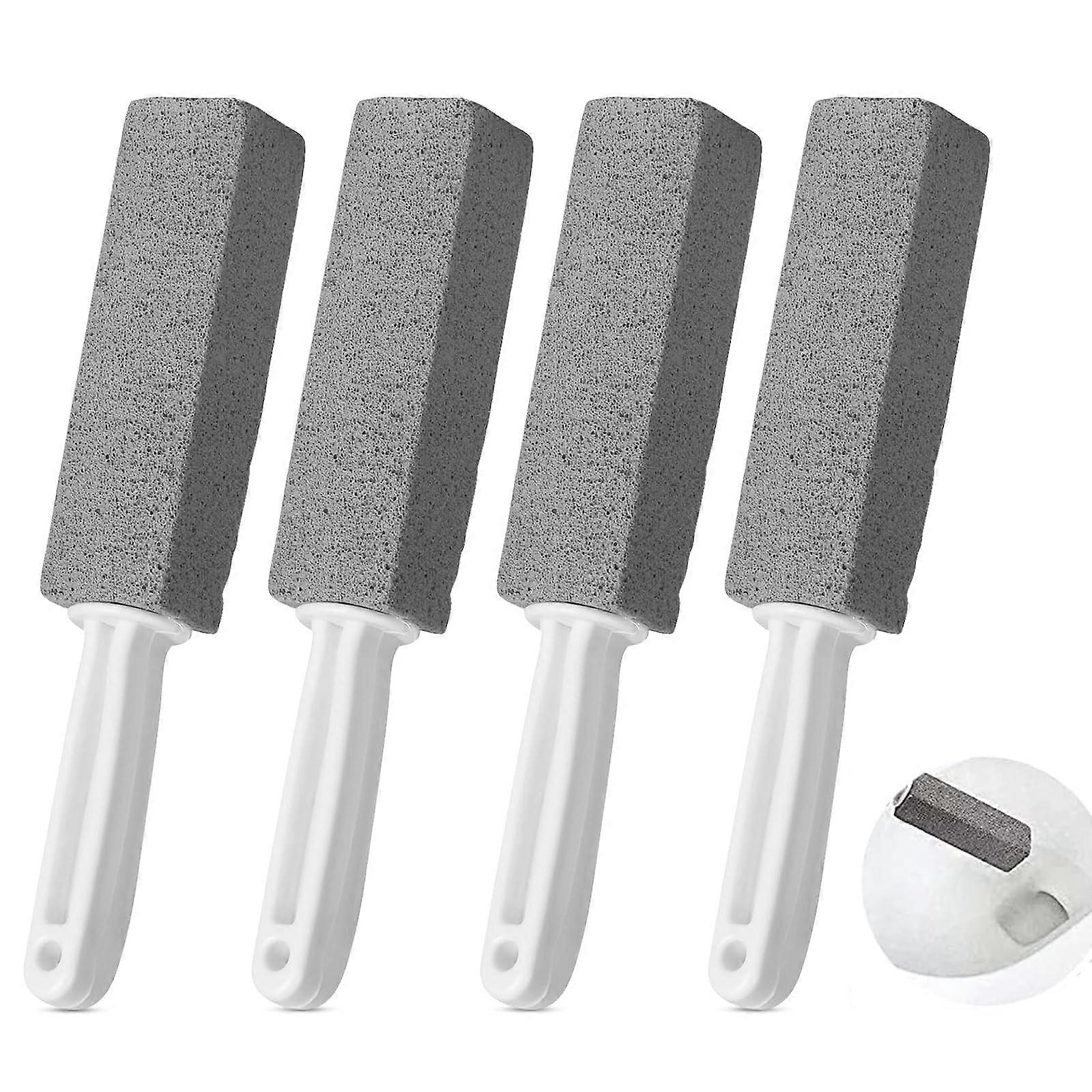 Pumice Stone Toilet Brush Set of 4 with Handle for Deep Cleaning Stains in Bathroom, Toilets, Kitchen, and Pools