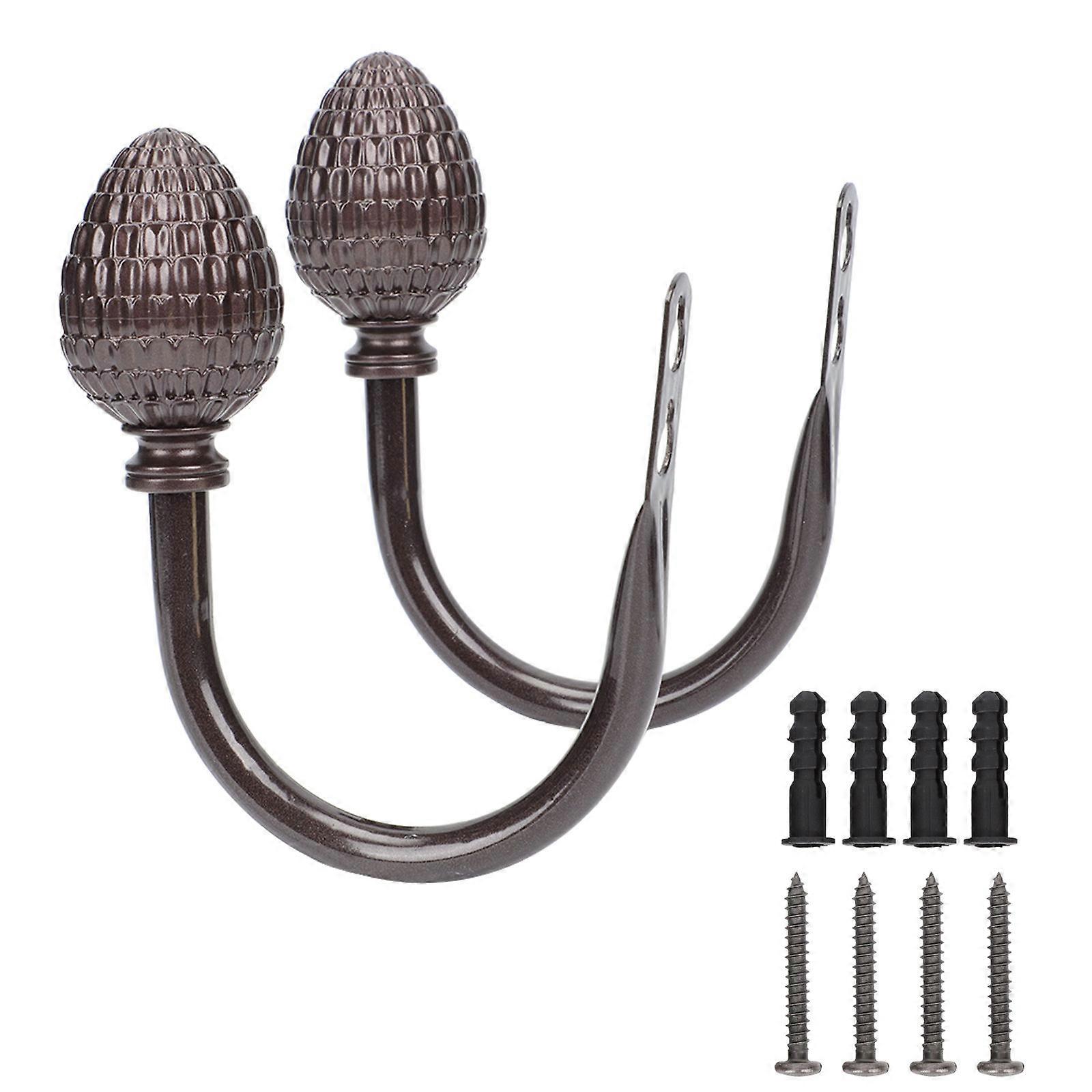 Brown Iron Curtain Hooks for Home Use Wall Hooks Strong U-Shape 2 Pieces