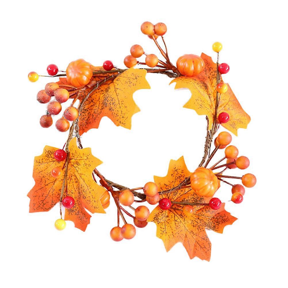 Maple Leaf Fall Wreath Candlestick Decoration Wreath Door Decoration 16Cm Orange Round Style Decorative Item 1Pack
