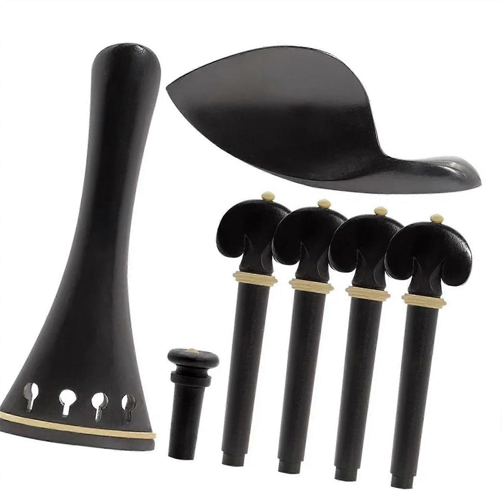 4/4 Violin Parts Set: String Tuning Pegs, Tailpiece, Chin Rest, Tail Nail (Ebony)