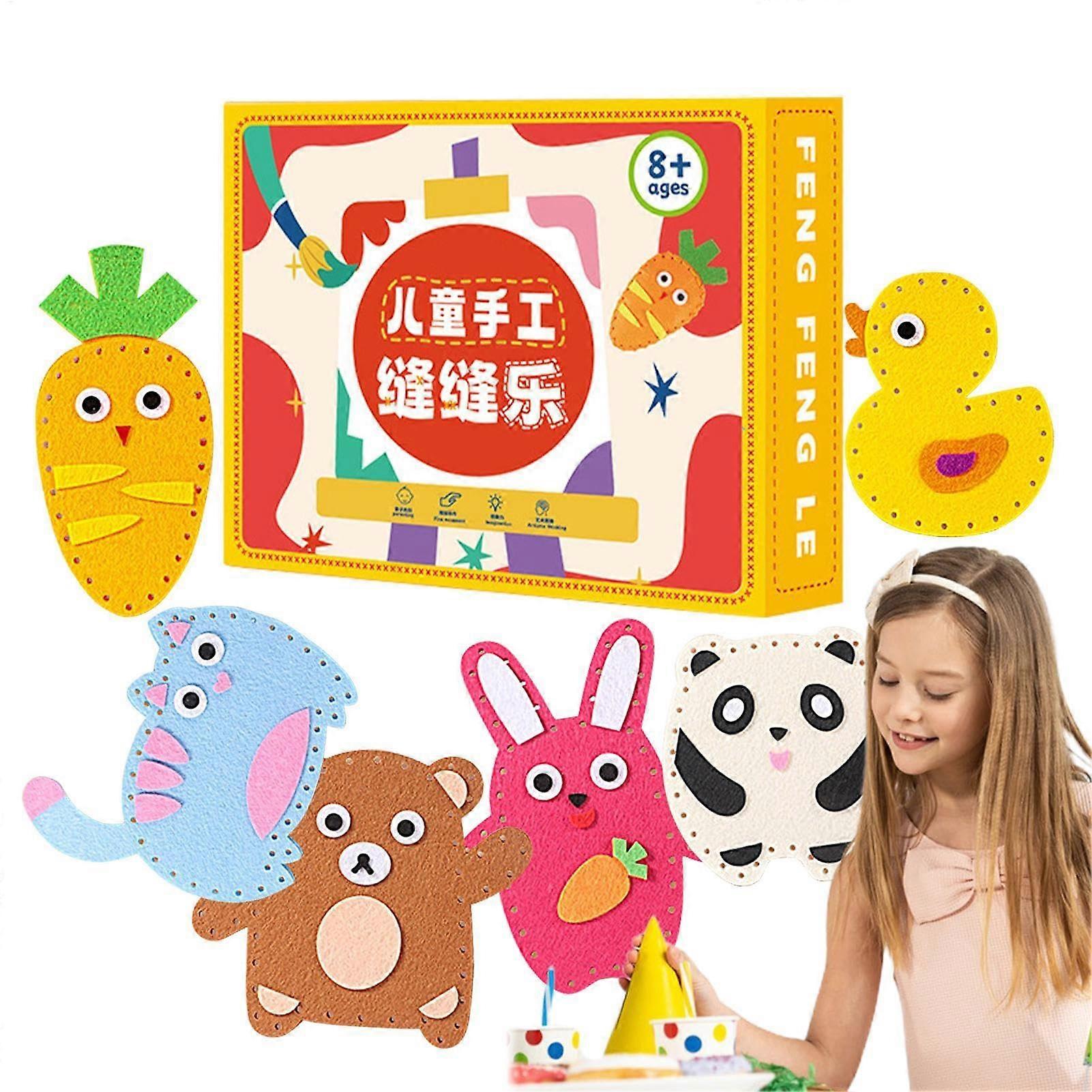 Children's Sewing Kit with 6 Easy Doll Projects for Beginners Age 8+, Arts and Crafts with Stuffed Animal Dolls and Instructions