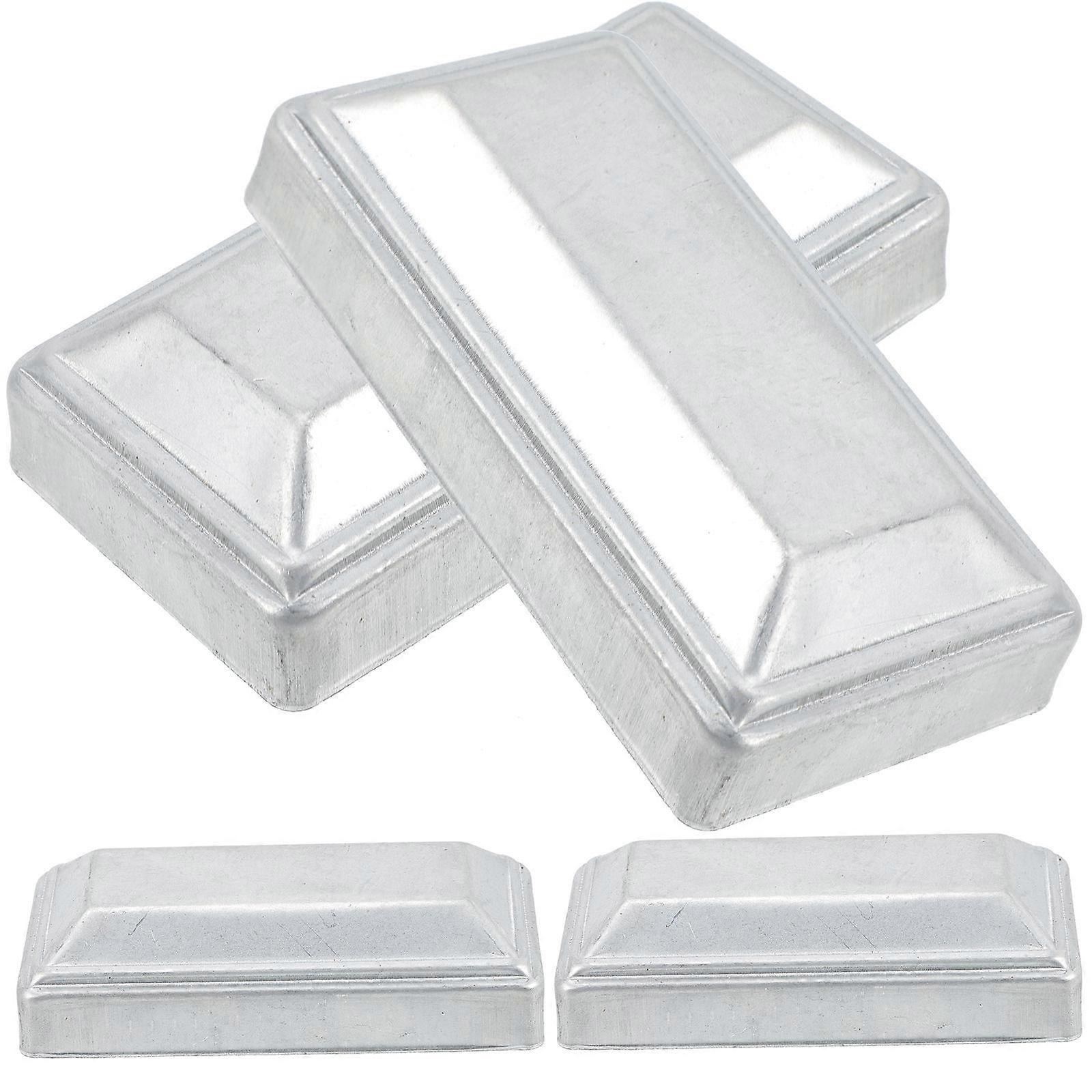 Decorative Fence Post Caps for Home Use Silver Iron Rectangle Covers 4Pcs