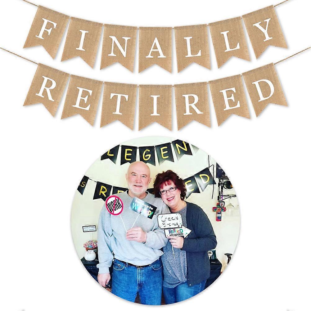 Retirement Banner Men Bunting Flag Party Decoration 2Pcs in 1 Set