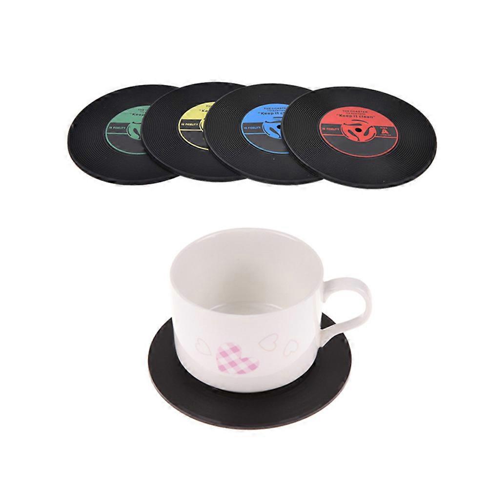 Retro Vinyl Record Coaster Cup Mat for Kitchen Use Protects from Moisture 4 Pieces Red