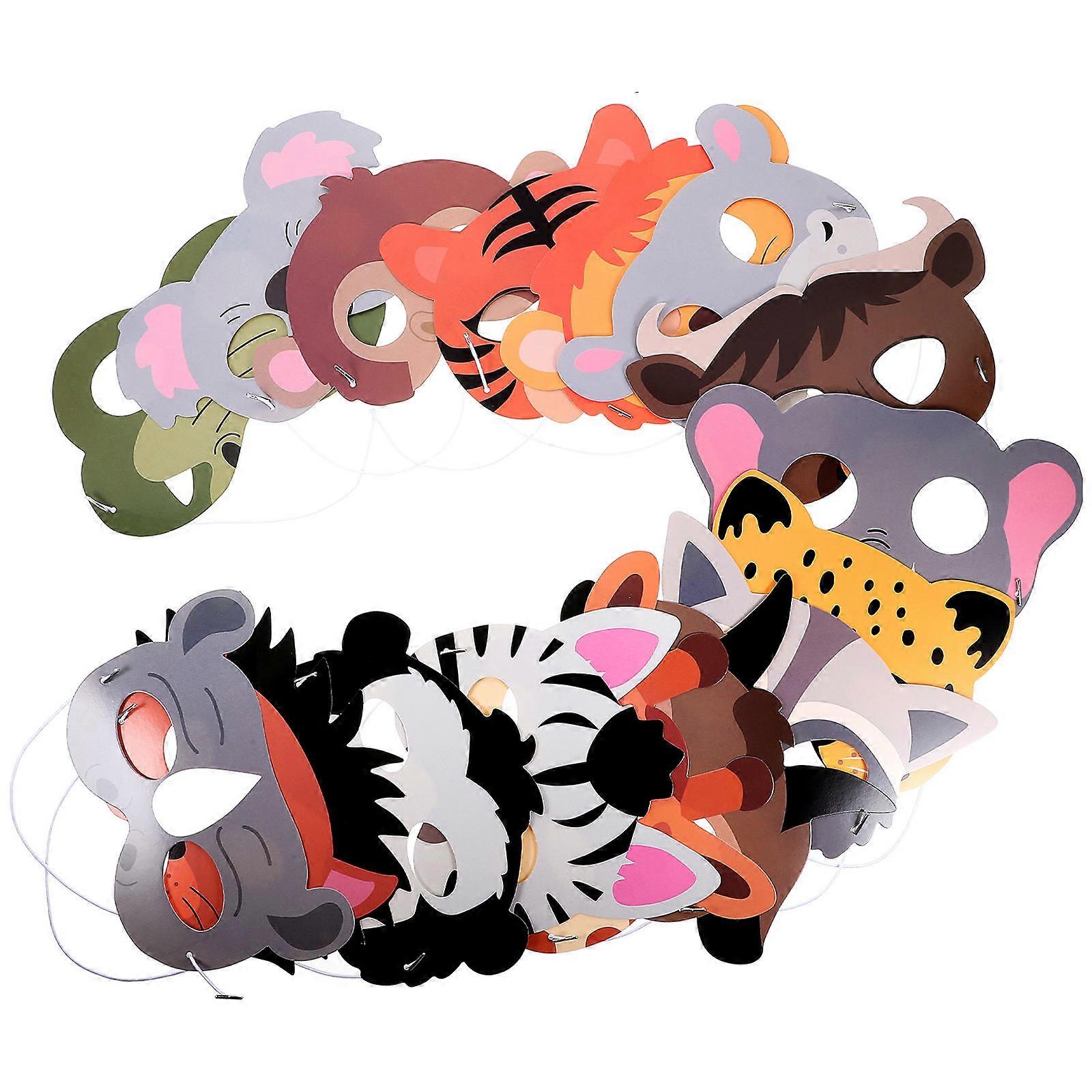 Animal Themed Paper Masks for DIY Use Assorted Color Cartoon Shape Party Decor 16pcs