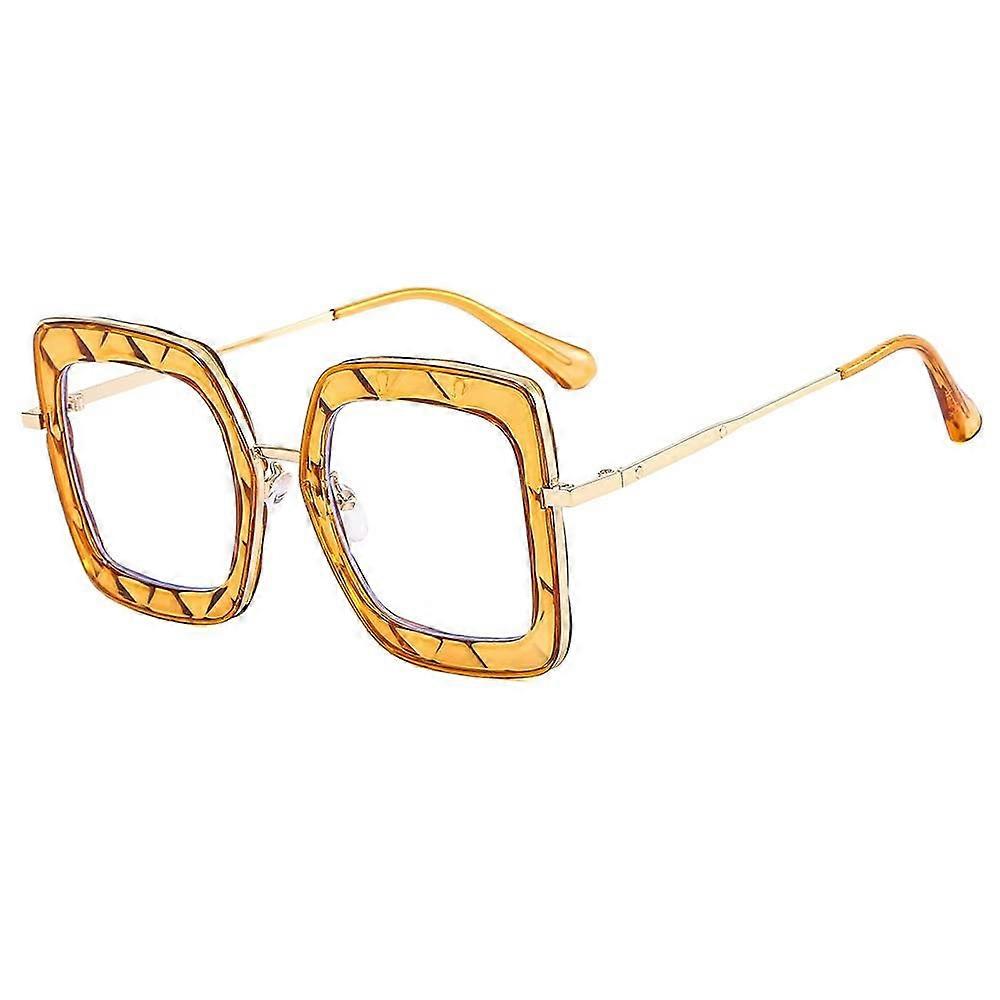 Oversized Square Reading Glasses +350, Heavy Duty Blue Light Blocking Computer Readers, Tea-Frame, Anti-Eye Fatigue