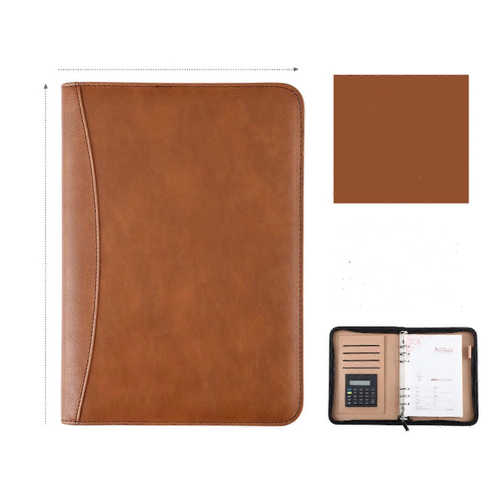 Notebook A5 A6 B5 Diary Spiral with Calculator Zipper Pocket (Color: Brown)