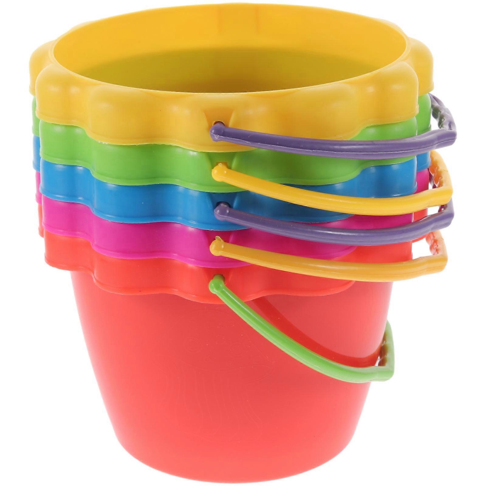 5pcs Lightweight Plastic Sand Buckets with Comfortable Handles for Beach Outdoor Play, Non Toxic Portable Water & Sand Buckets in Random Colors